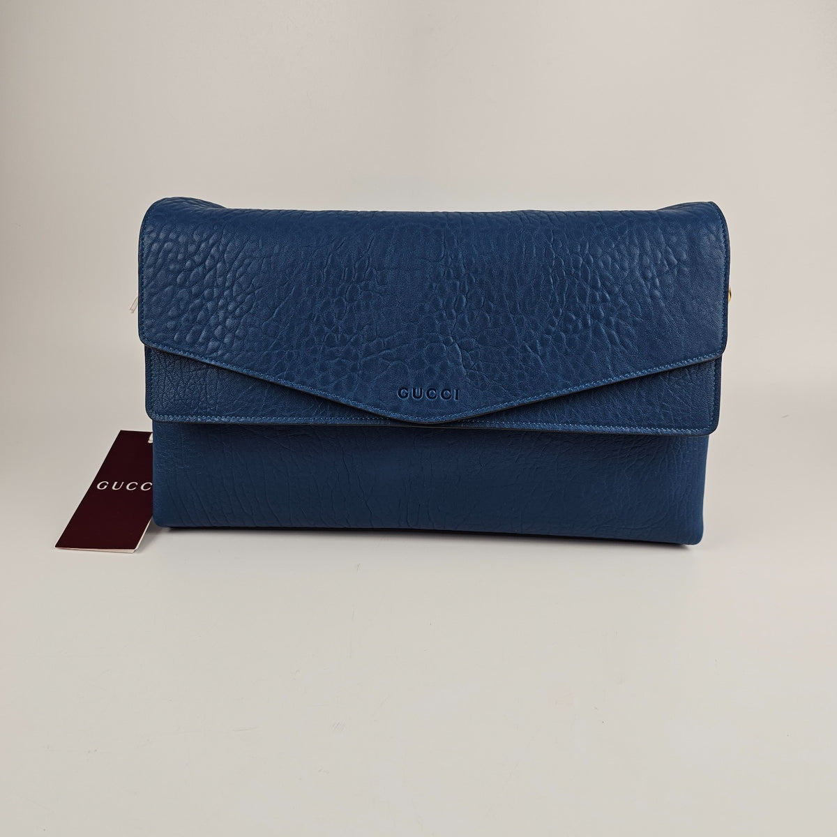 GUCCI $4600 Cobalt Blue GG Leather Large With Chain Shoulder Bag New & Authentic