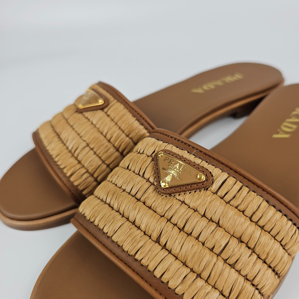 PRADA $1150 Caramel Crochet Slides New & Authentic