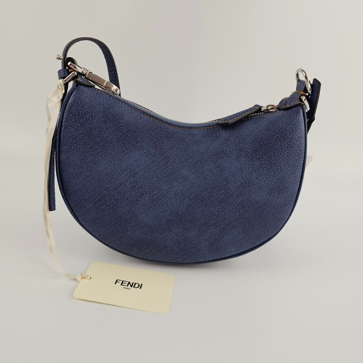 FENDI Fendigraphy Mini $2400 Blue Leather Denim Top Handle Bag New & Authentic