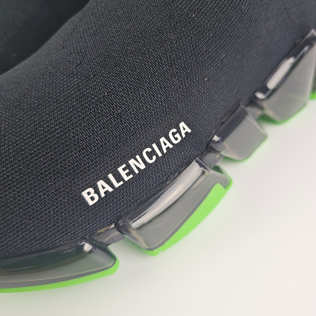 BALENCIAGA Speed 2.0 Full Clear Sole $1100 Black/Neon Green Sneakers New