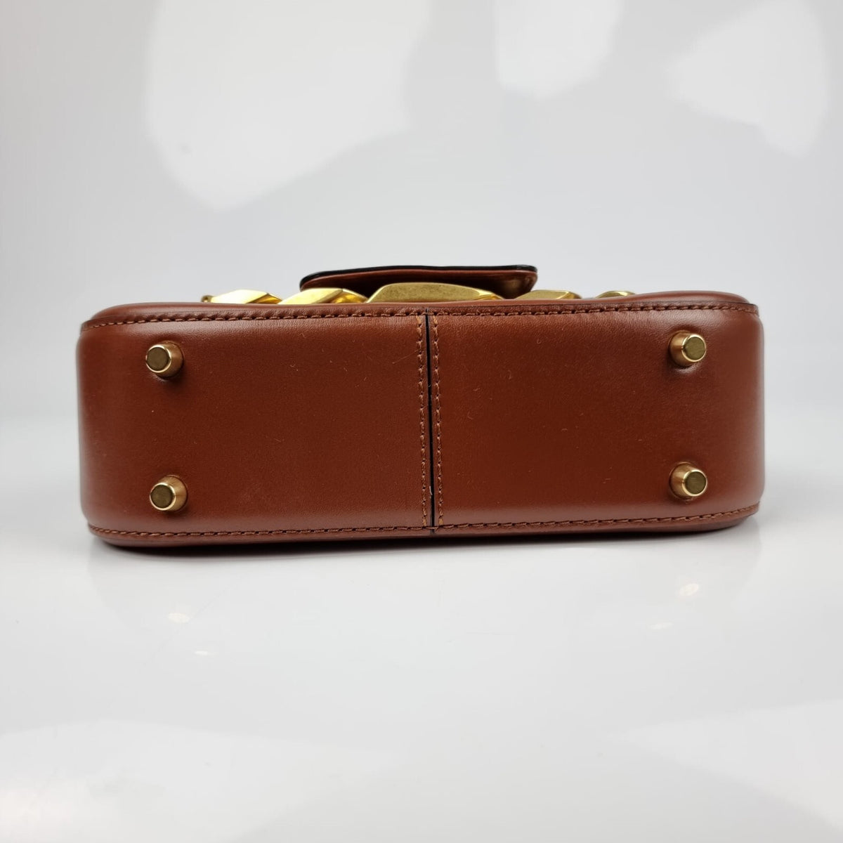 VALENTINO GARAVANI Small V Chain Leather  Brown Shoulder Bag