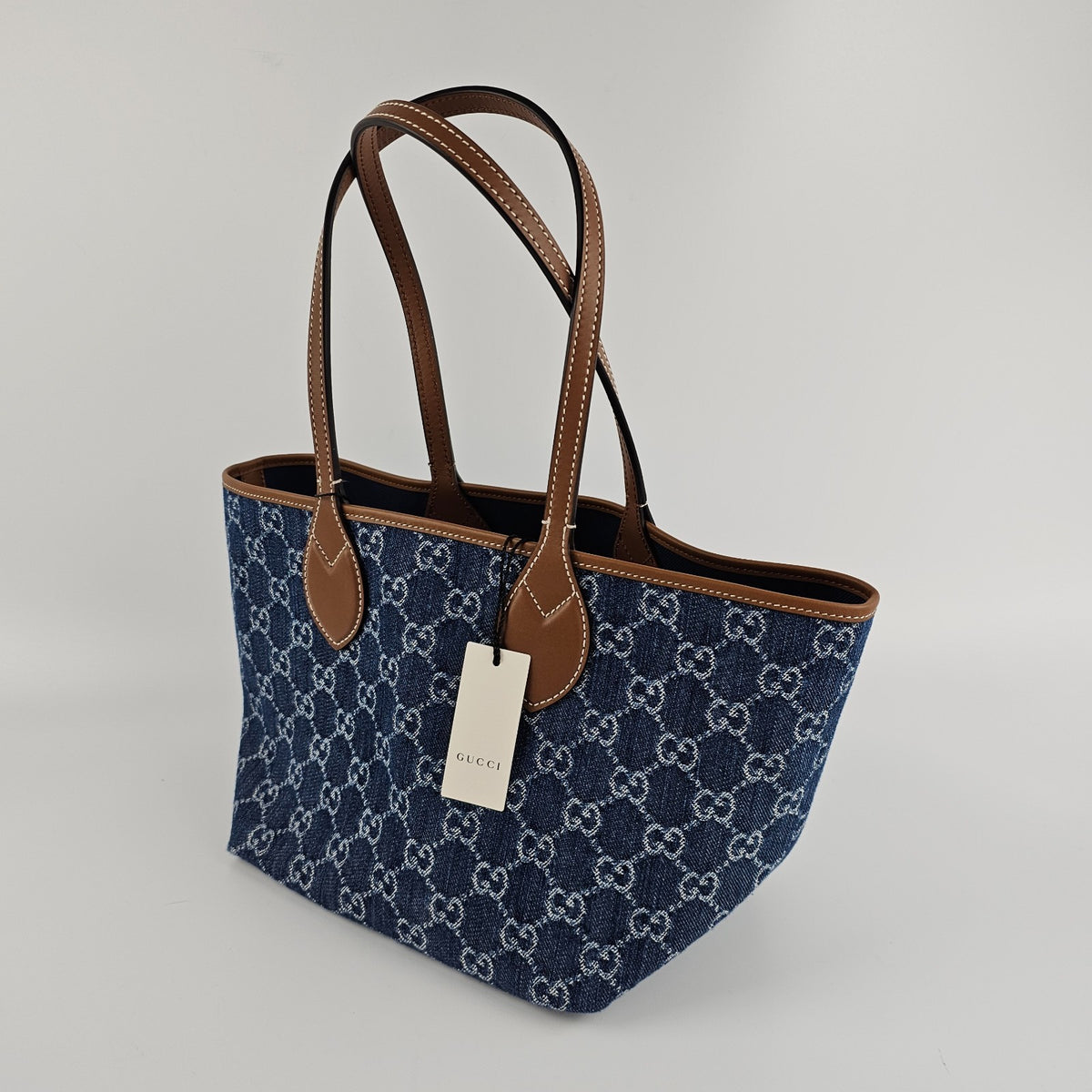 GUCCI Totissima Small $2180 Blue GG Denim Tote Bag New & Authentic