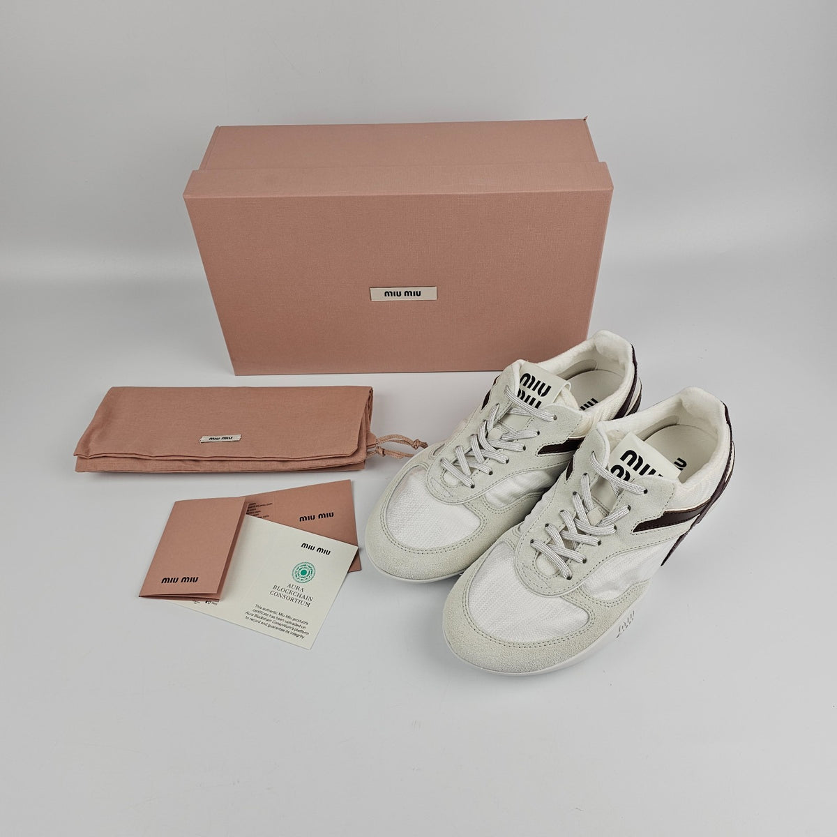 MIU MIU Gymnasium White/Burgundy Sneakers New & Authentic