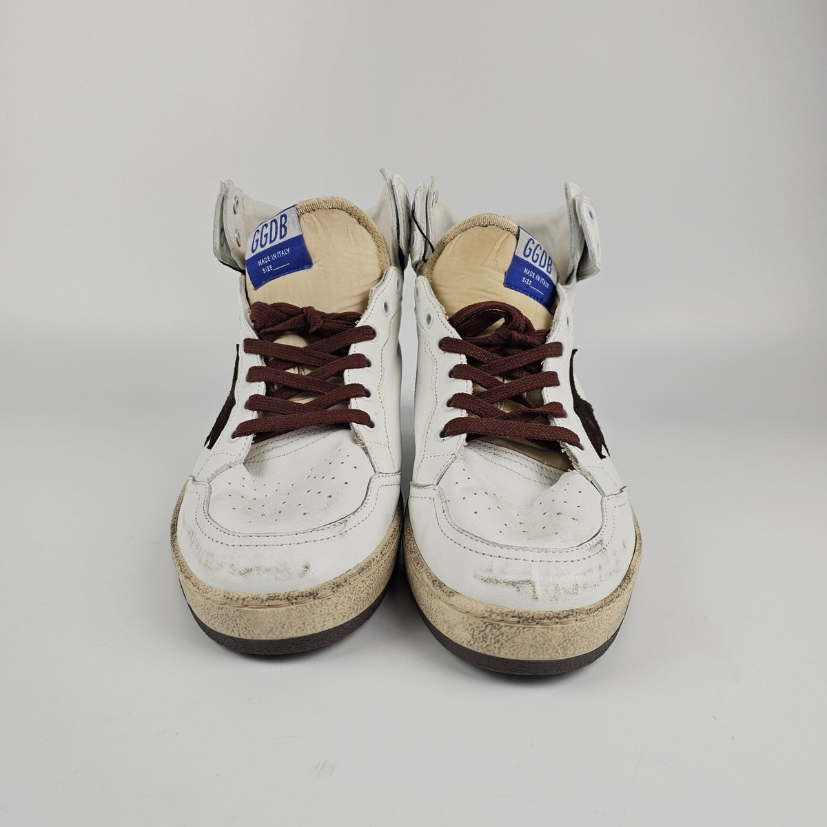 GOLDEN GOOSE SKY Star Men's White/Chocolate Leather Sneakers New