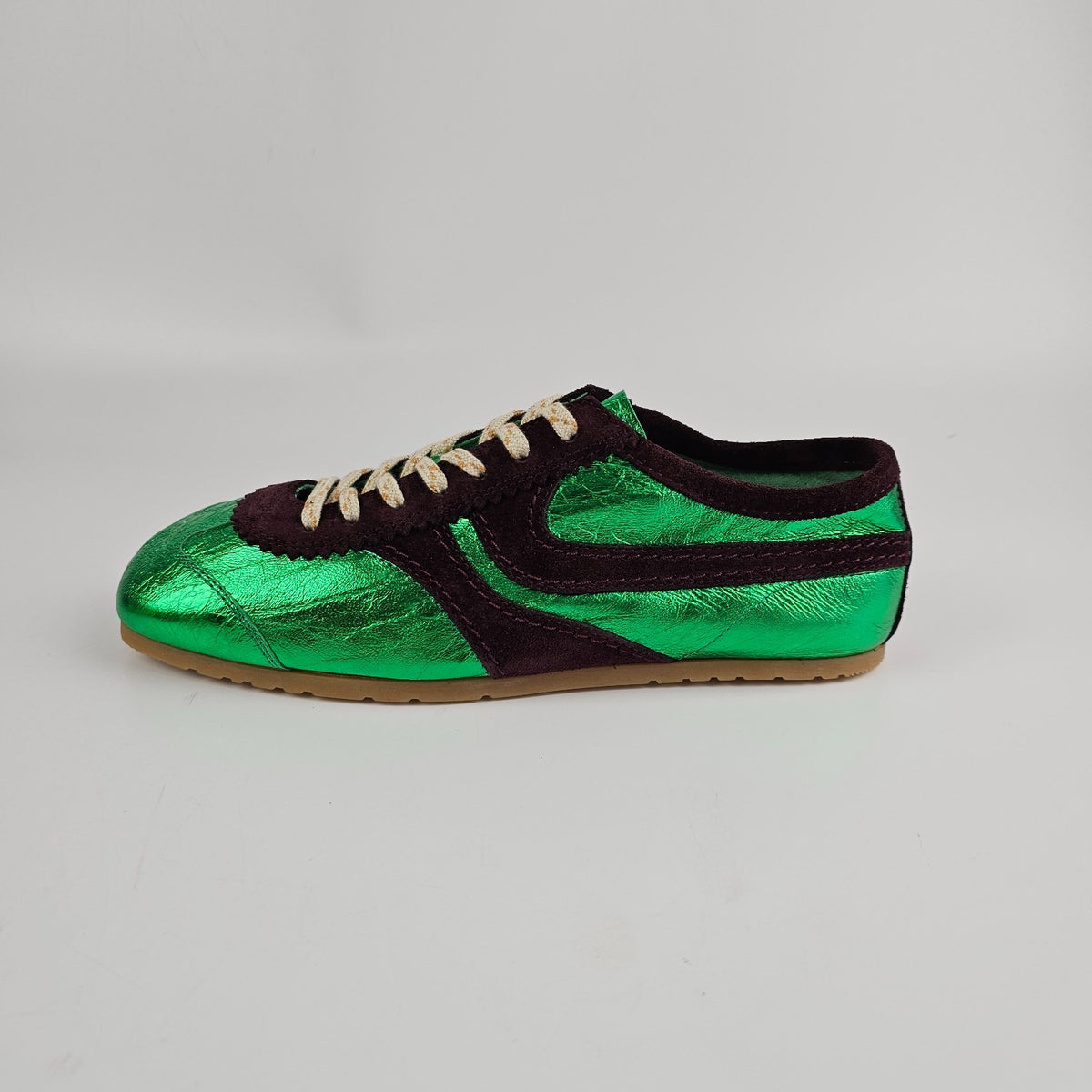 DRIES VAN NOTEN Laminated Green Leather Sneakers New And Authentic