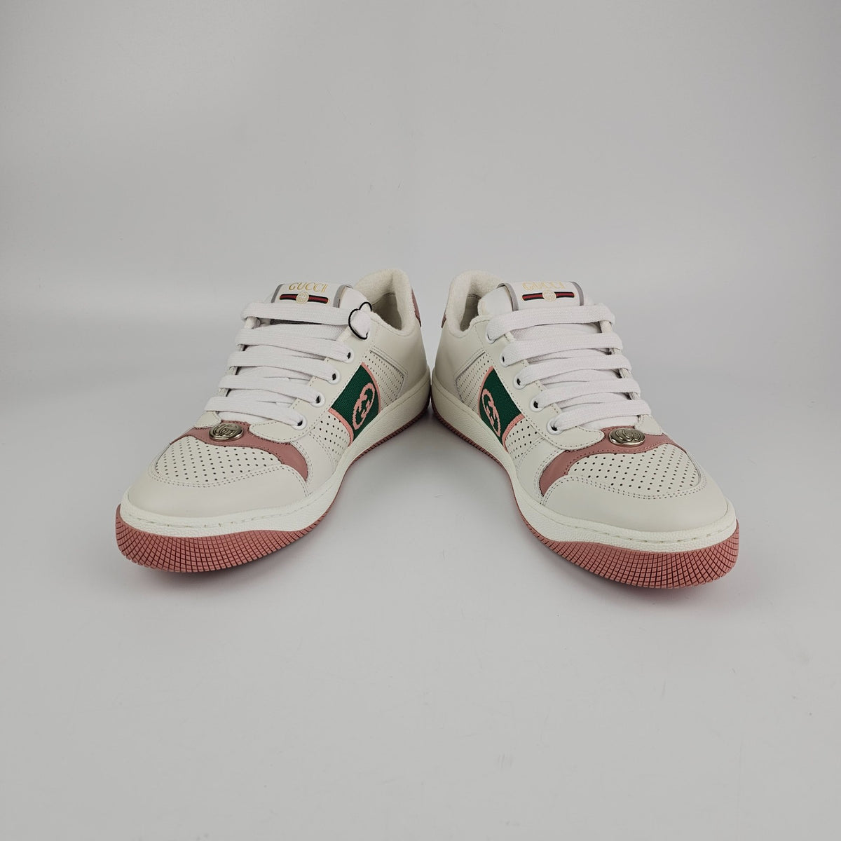 GUCCI Screener Women's White And Pink Sneakers New And Authentic