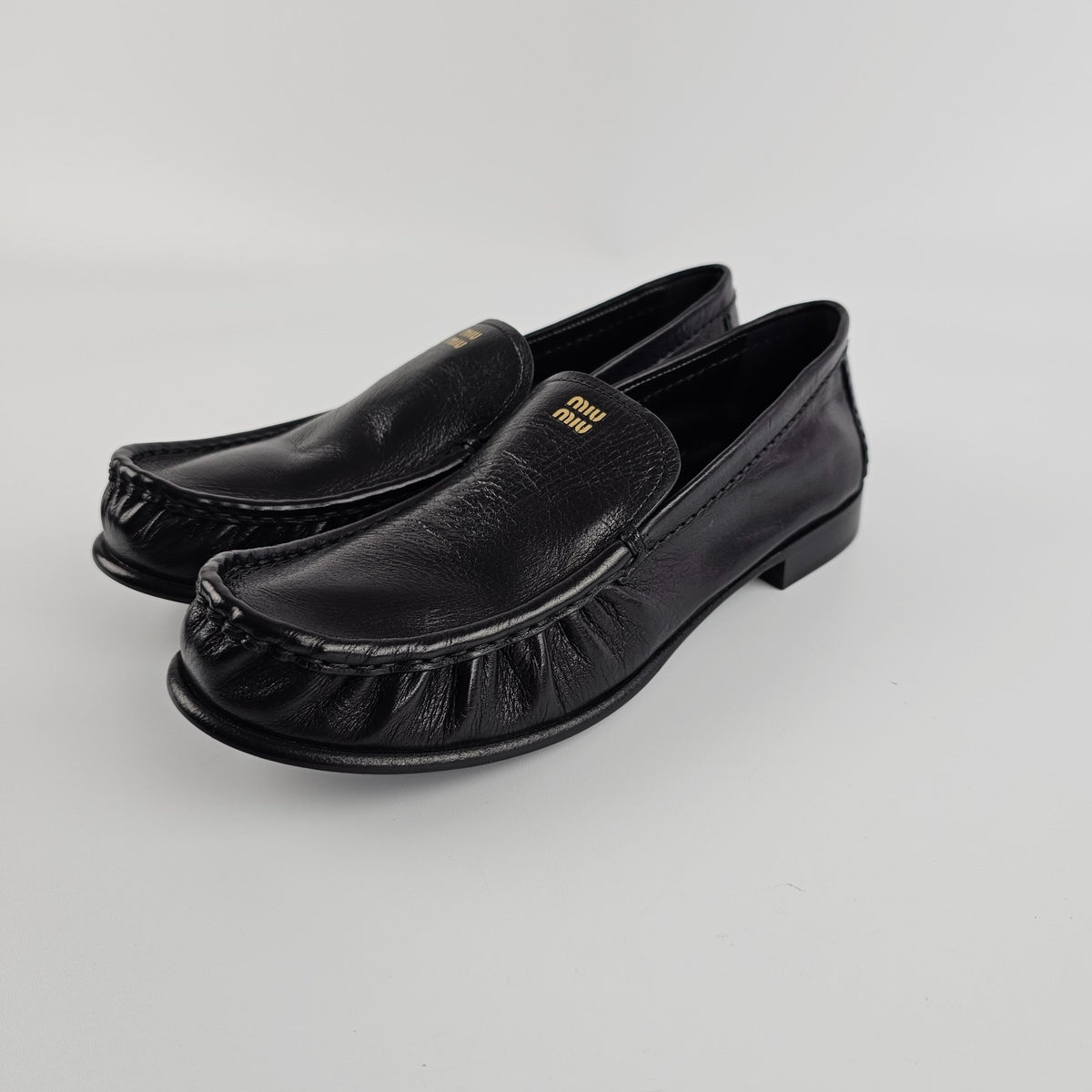 MIU MIU $1120 Black Leather Loafers New & Authentic