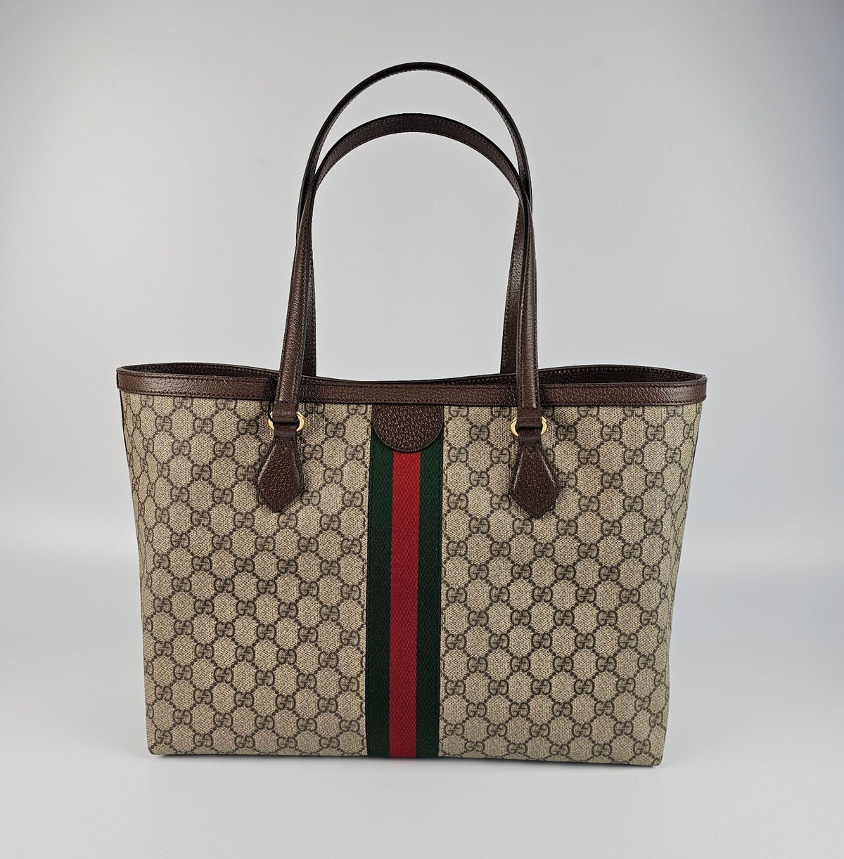GUCCI Ophidia Large Beige/Dark Brown  GG Canvas Tote Bag New & Authentic