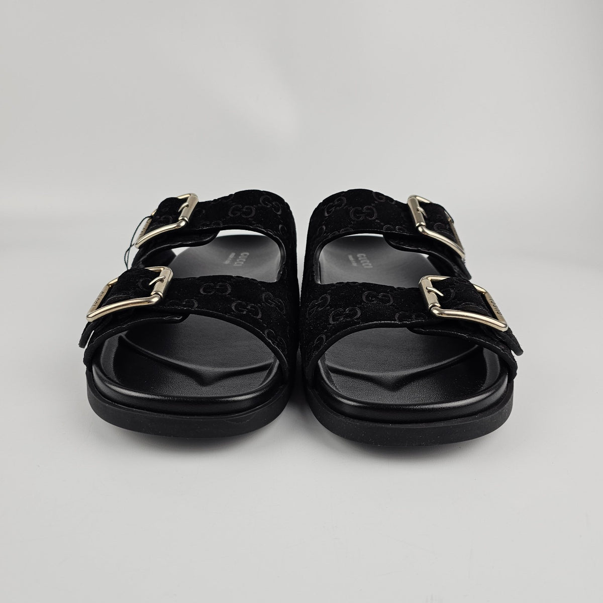 GUCCI $1050 Men's Black GG Suede Slide Sandals New & Authentic