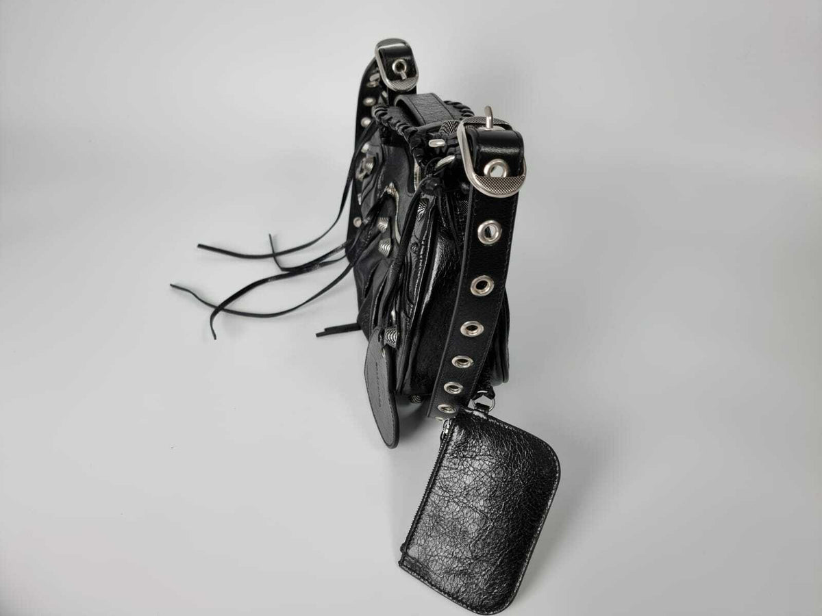 BALENCIAGA Small Le Cagole Black Leather Shoulder Bag New