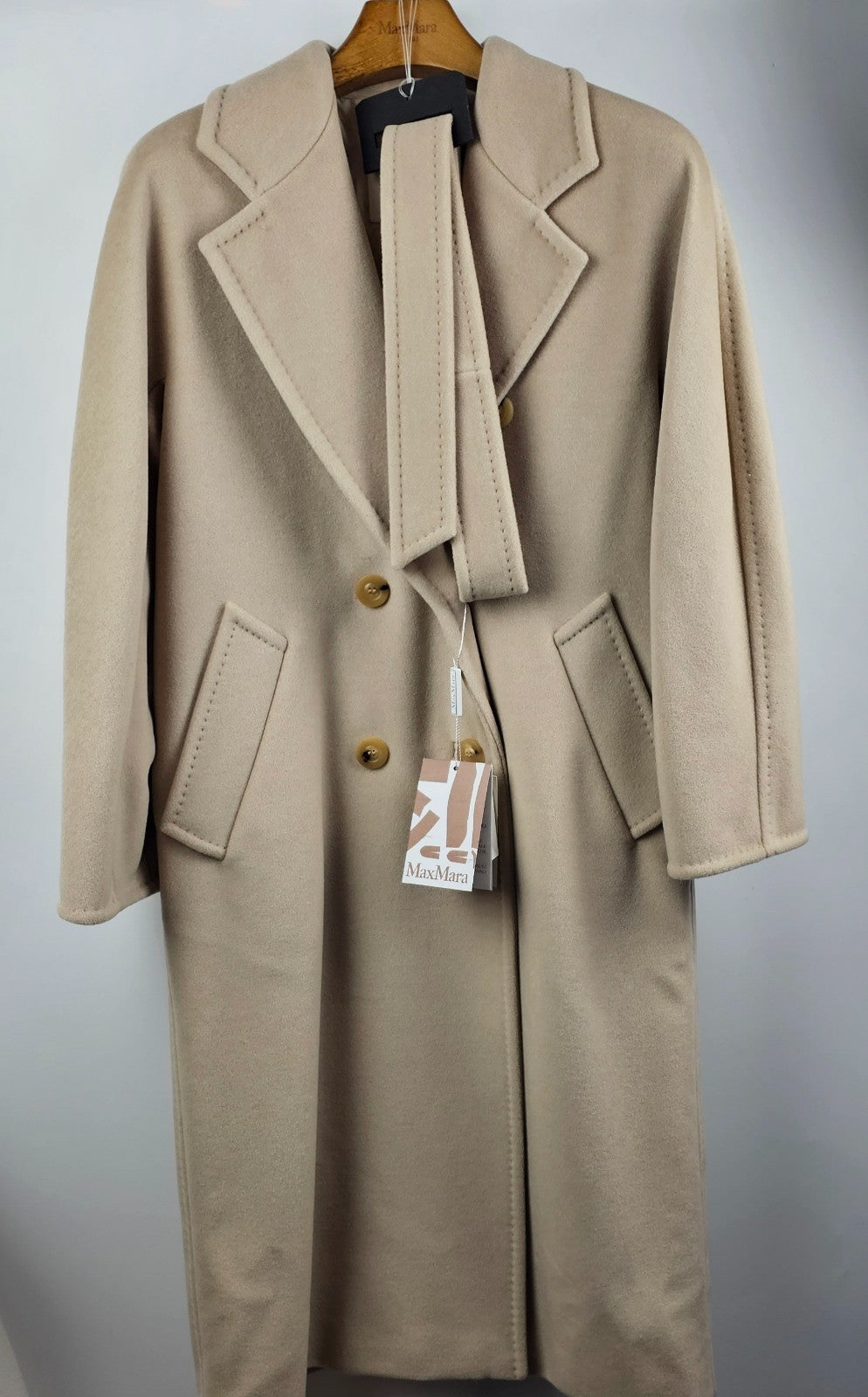 MAX MARA Madame 101801 Belted Beige Wool Long Coat New & Authentic