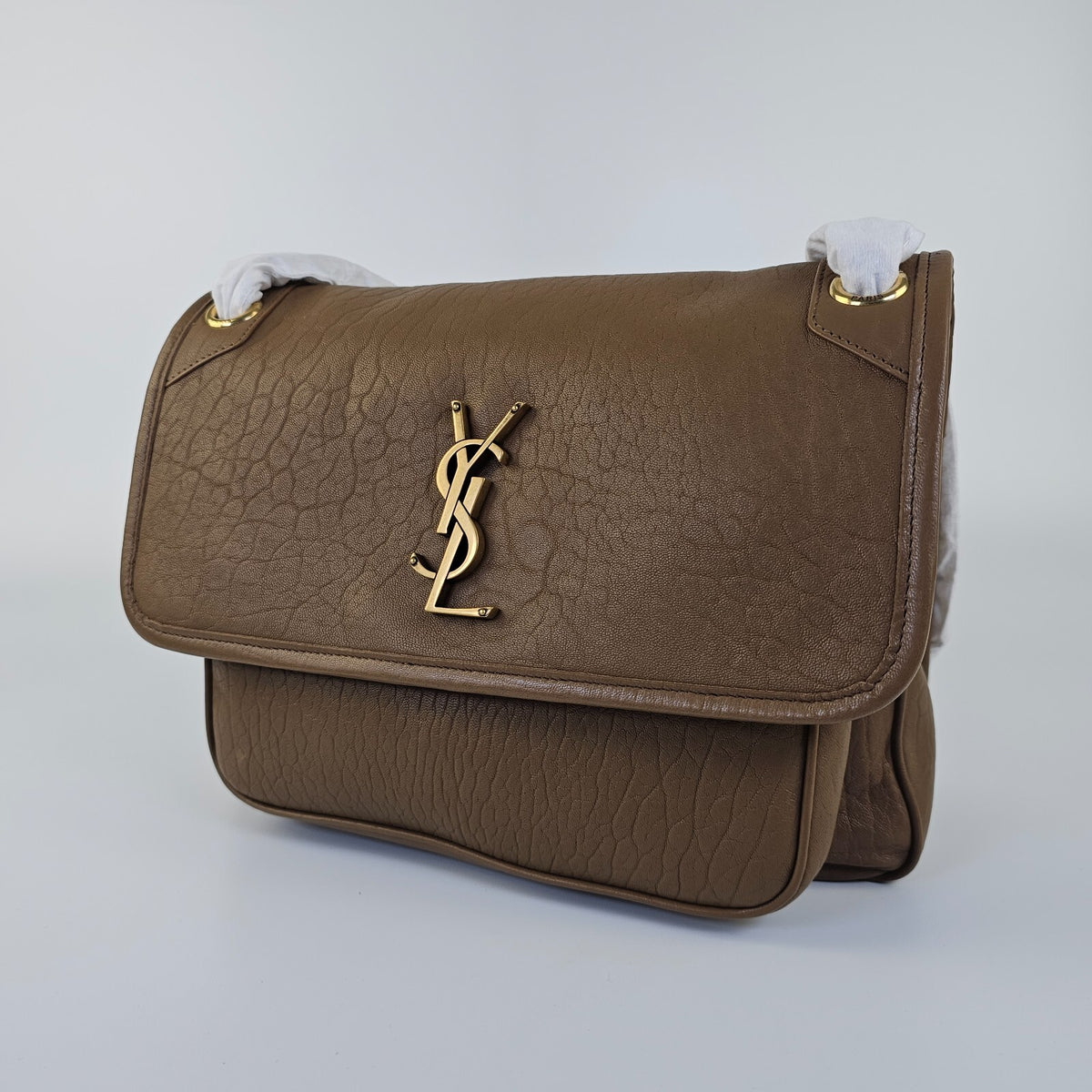 SAINT LAURENT Niki Medium $3550 Dark Cork Leather Shoulder Bag New And Authentic