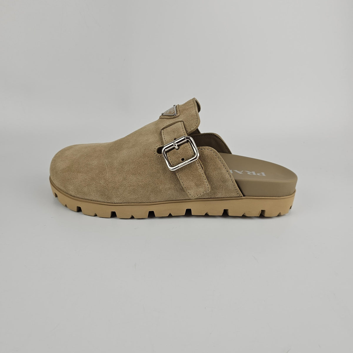 PRADA Desert Beige Suede Mules New & Authentic
