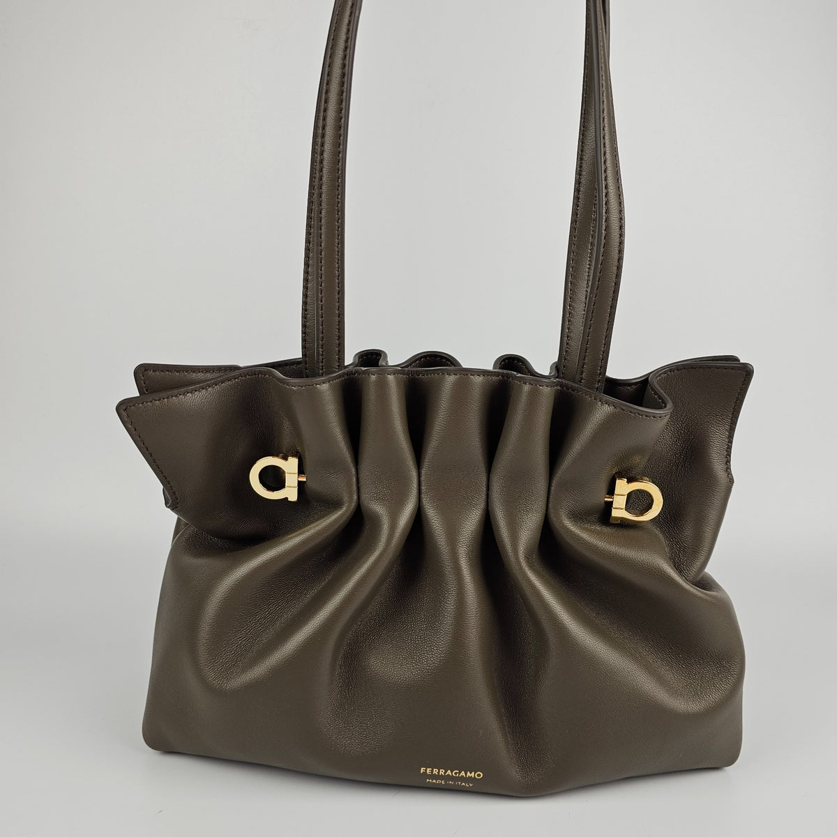 FERRAGAMO Concrete Leather Soft Shoulder Bag New & Authentic