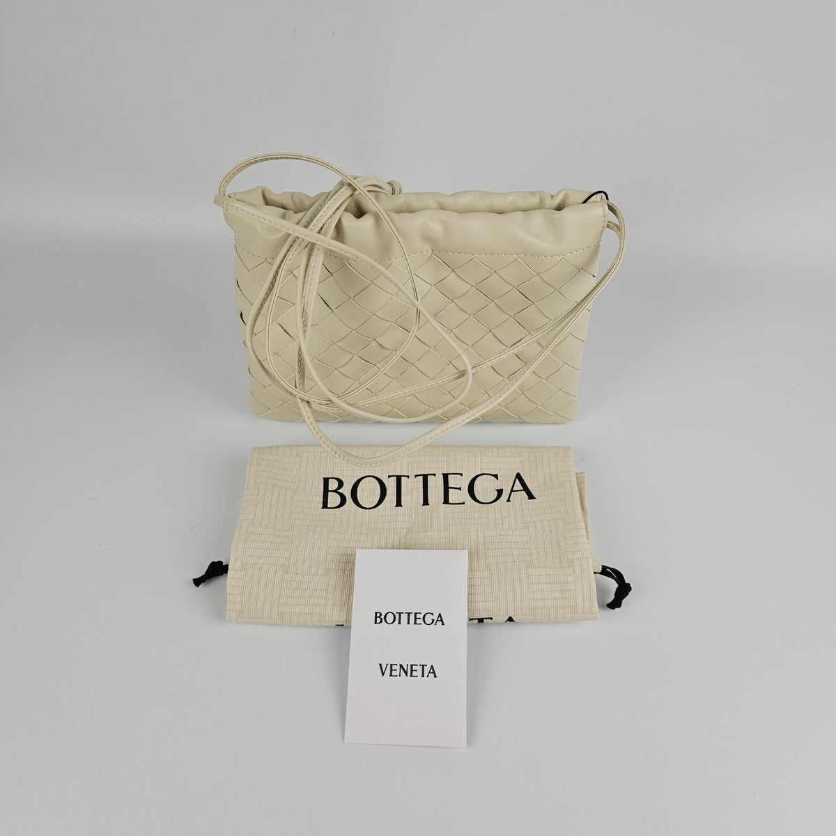BOTTEGA VENETA Dustbag Small $1850 Sea Salt Leather Shoulder Bag New