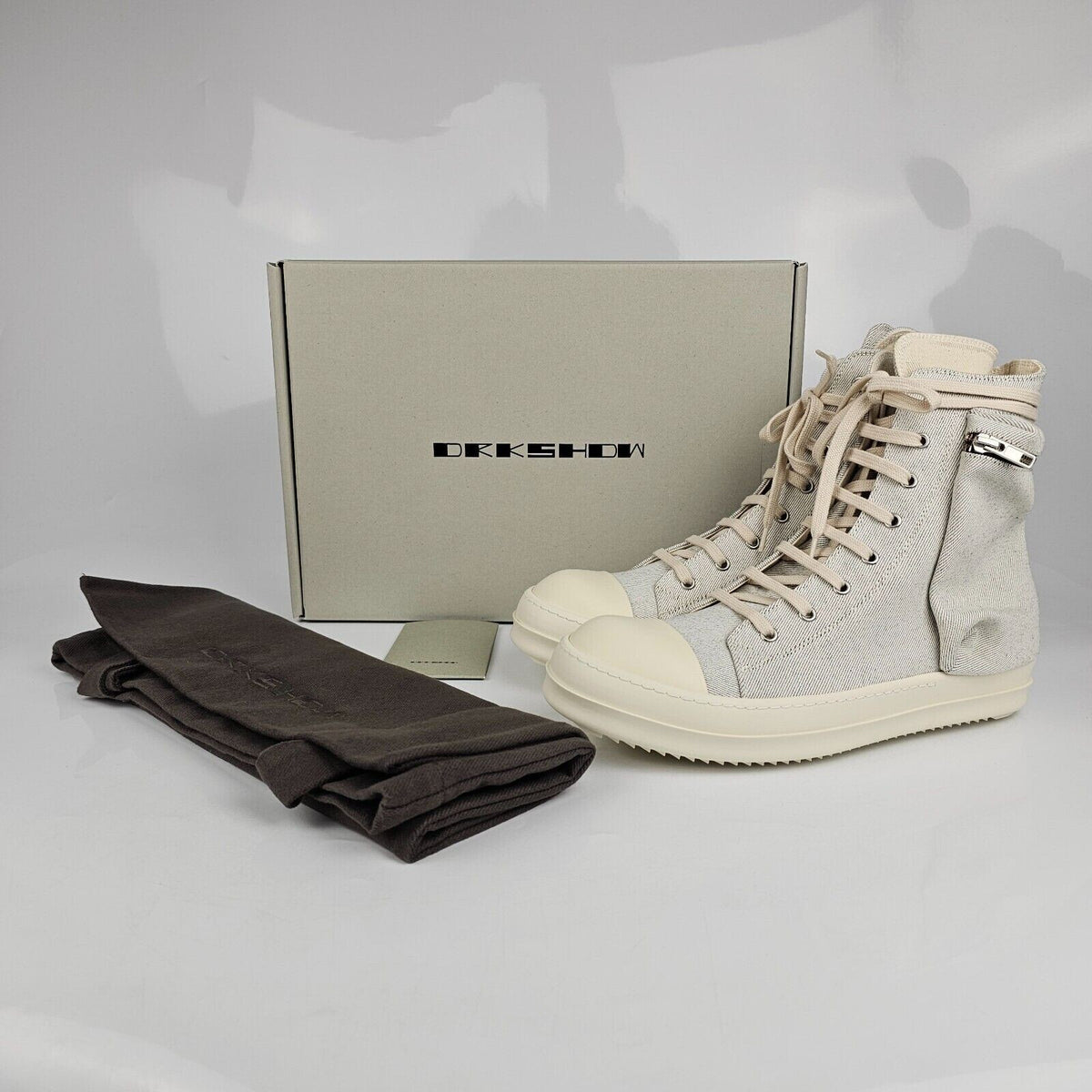 RICK OWENS DRKSHDW Ramones Cargo Melange/Milk High Top Sneakers New Size 42.5