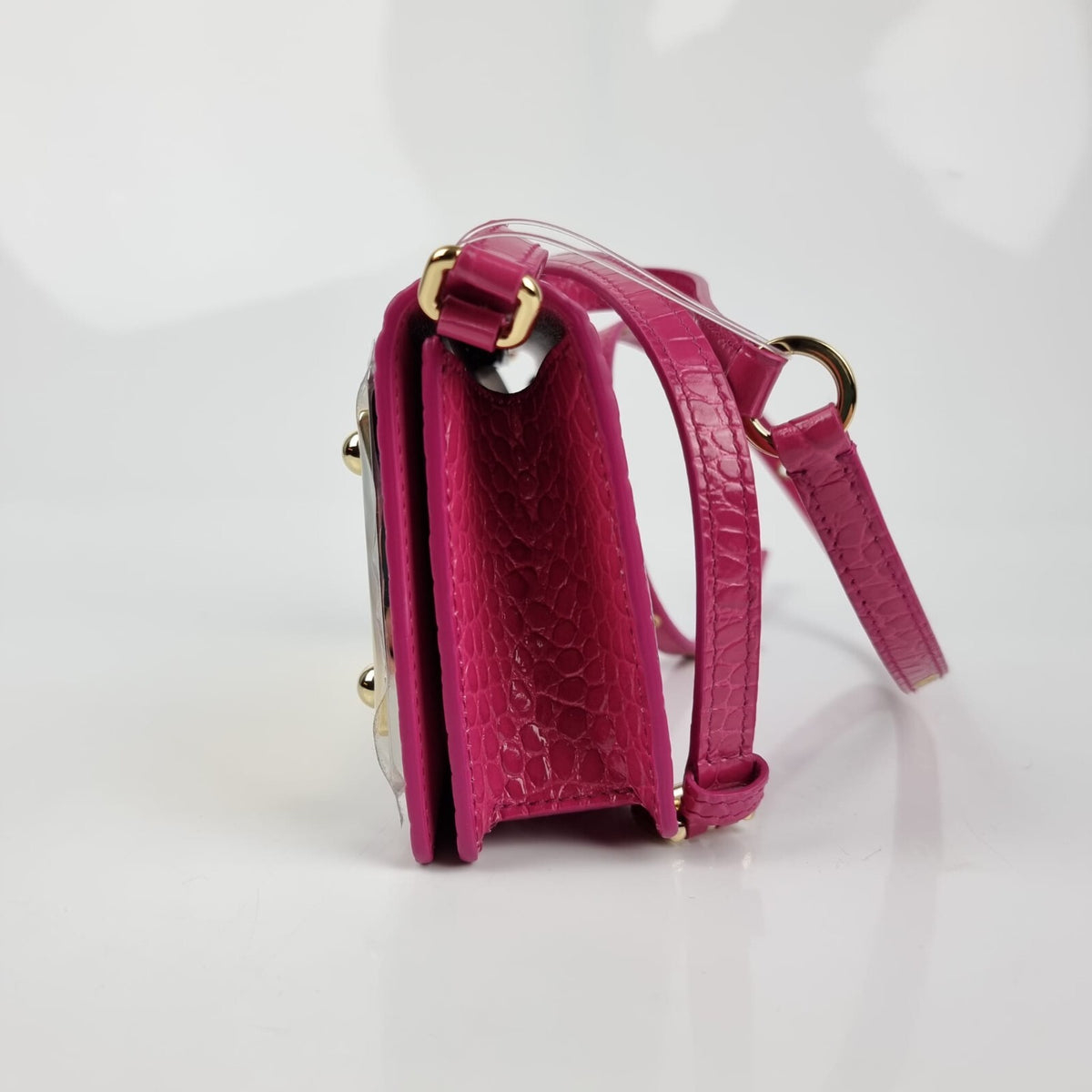 DOLCE&GABBANA Embossed Pink Leather Shoulder Bag New