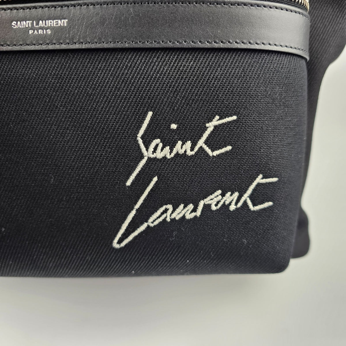 Saint Laurent City Men's Black Embroidered Canvas Backpack New