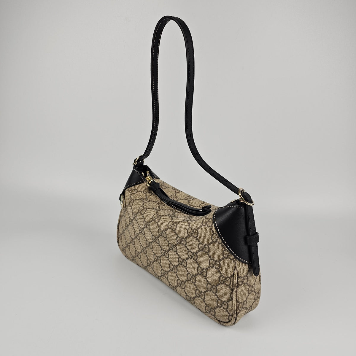 GUCCI GG Emblem Small $1980 Beige/Dark Brown/Black Shoulder Bag New & Authentic