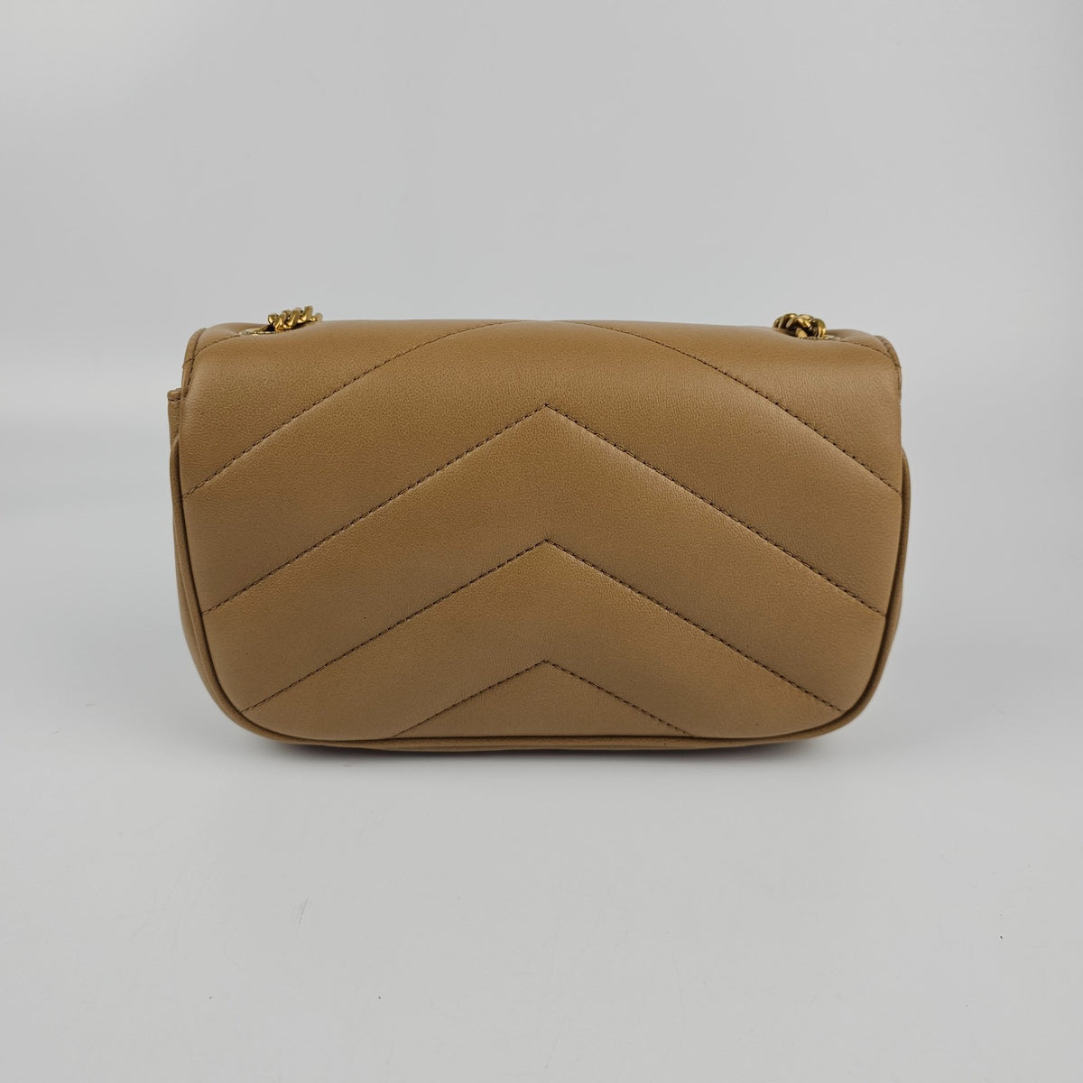 SAINT LAURENT Loulou Mini $2150 Natural Tan Leather Shoulder Bag New