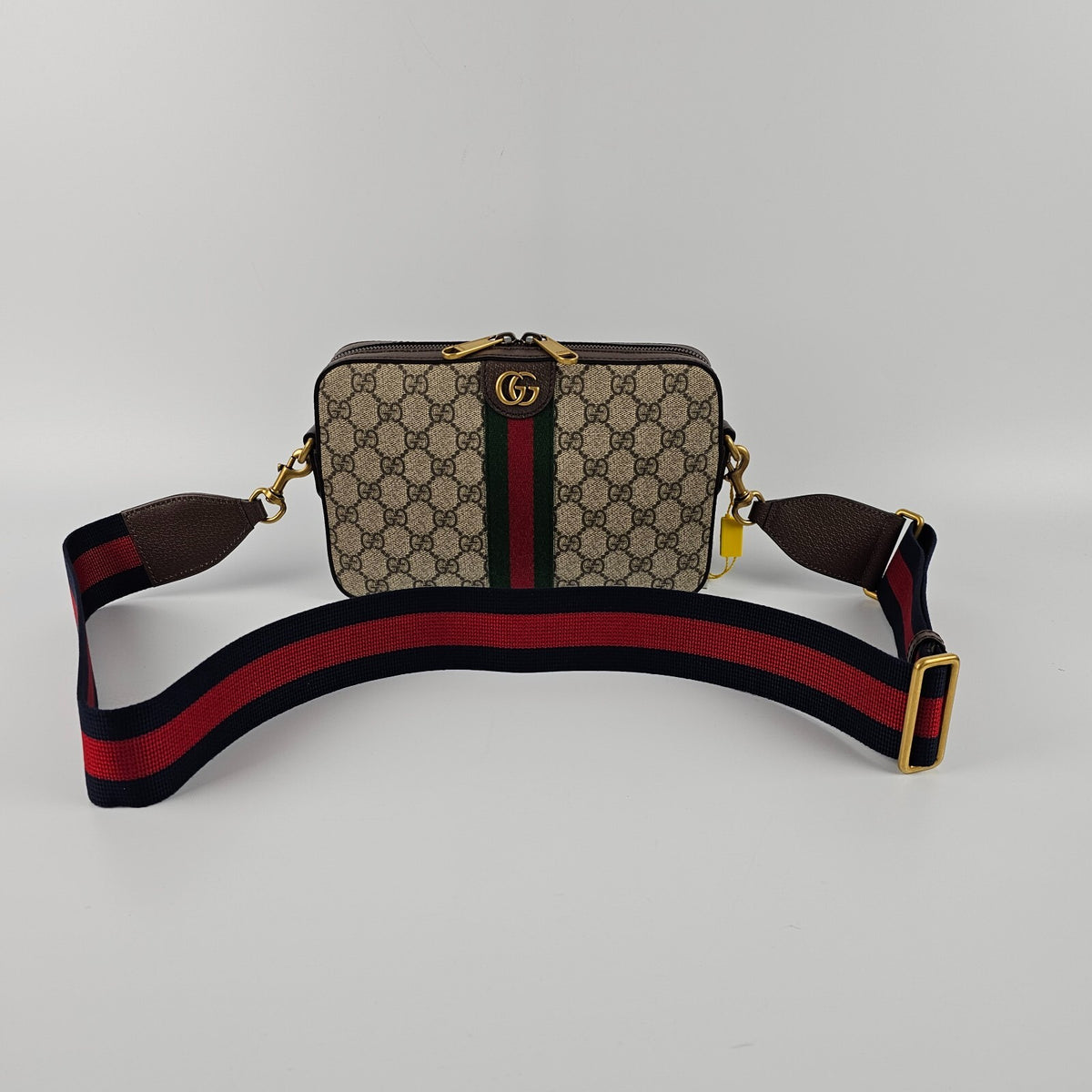 GUCCI Ophidia Small $1790 Beige And Ebony GG Canvas Crossbody Bag New/Authentic