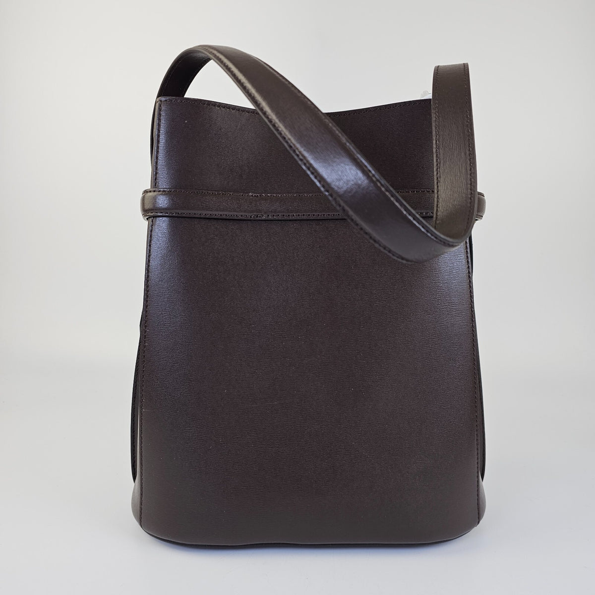 TOTEME Bark Brown Leather Belted Bucket Bag New