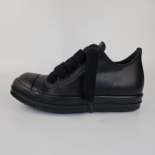 RICK OWENS Jumbo Laces Lido Black Leather Low Top Sneakers New 40.5 US 7.5