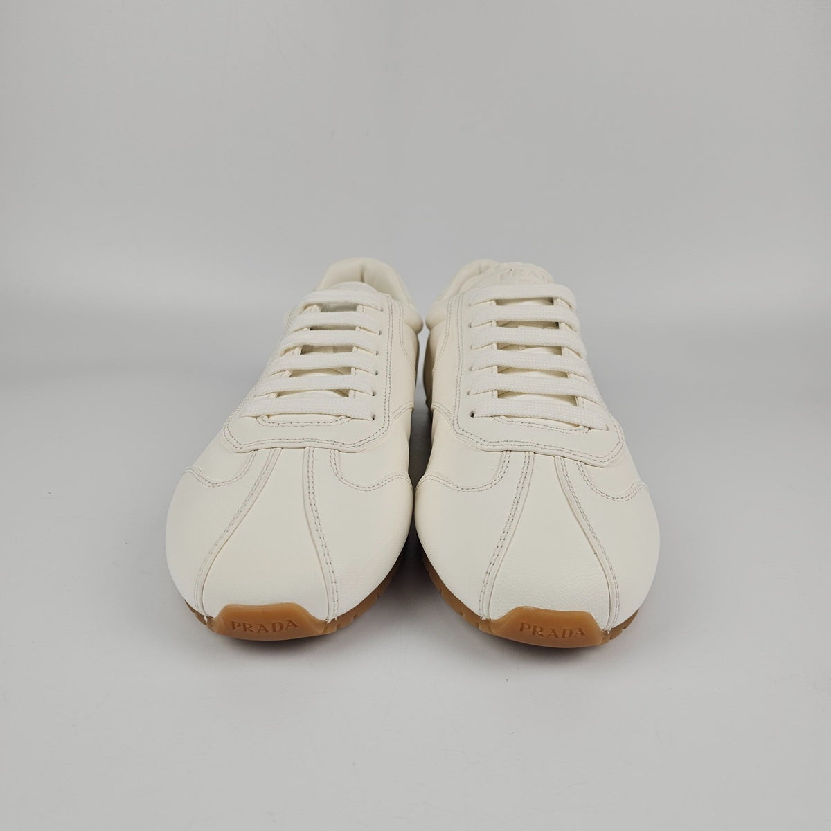 PRADA $1020 White Nappa Leather Sneakers New & Authentic