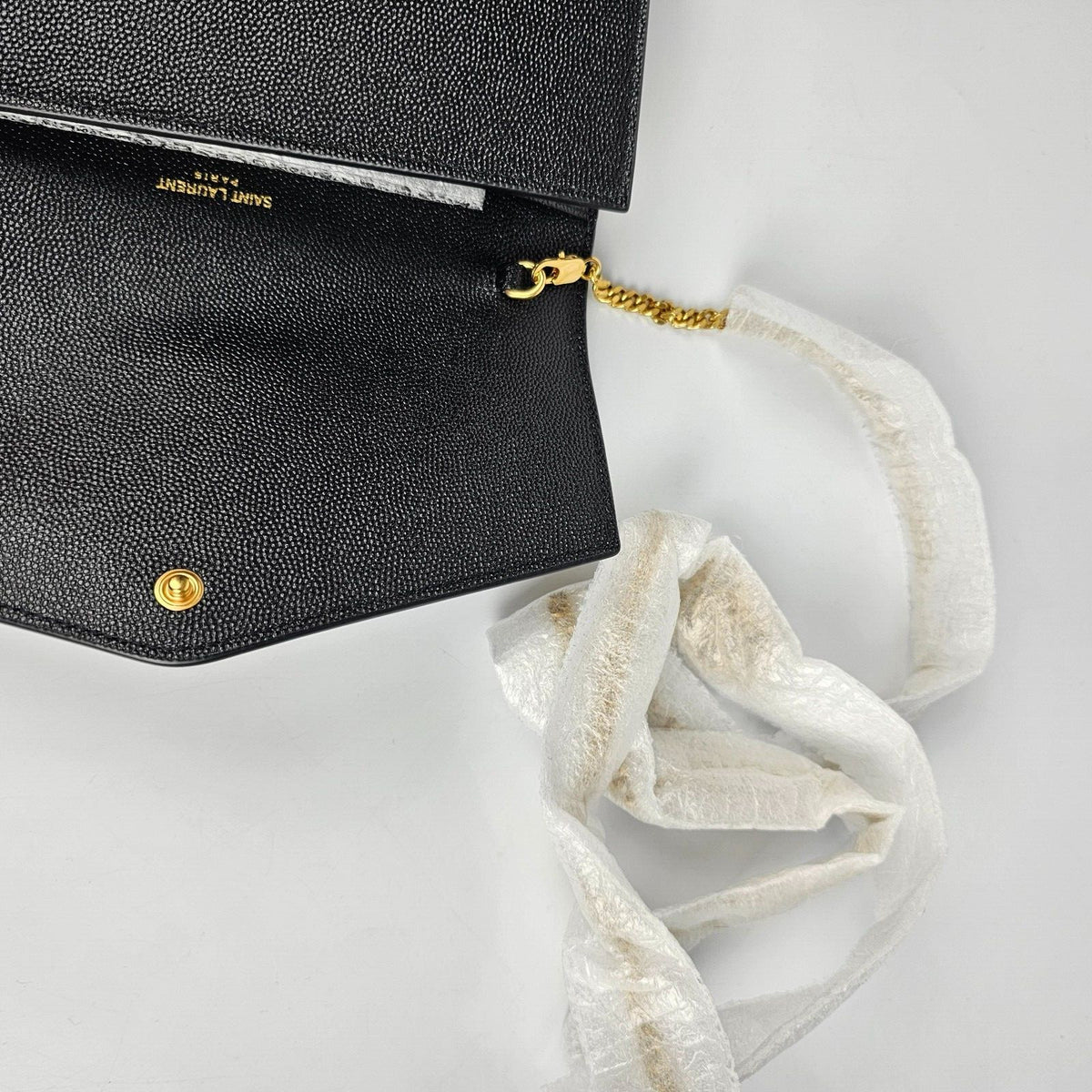 SAINT LAURENT Uptown $1550 Black Leather Chain Wallet Bag New