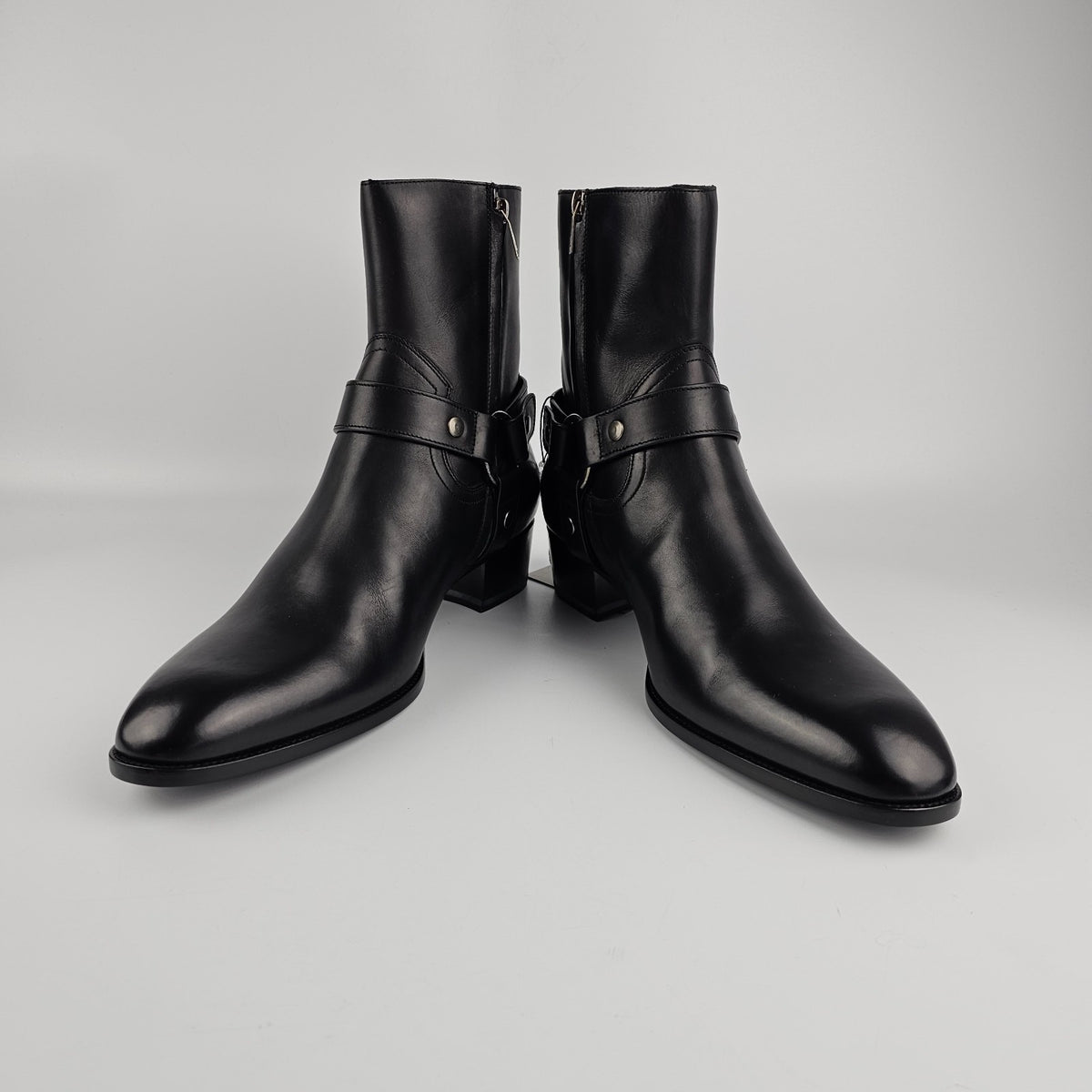 SAINT LAURENT Wyatt Black Leather Ankle Boots New & Authentic