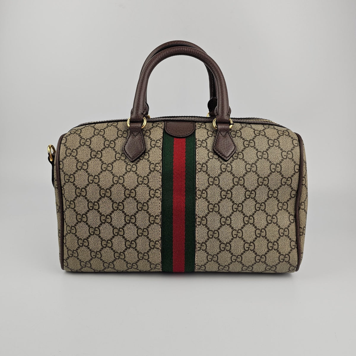 GUCCI Ophidia Large Boston Beige/Ebony GG Canvas Top Handle Bag New & Authentic