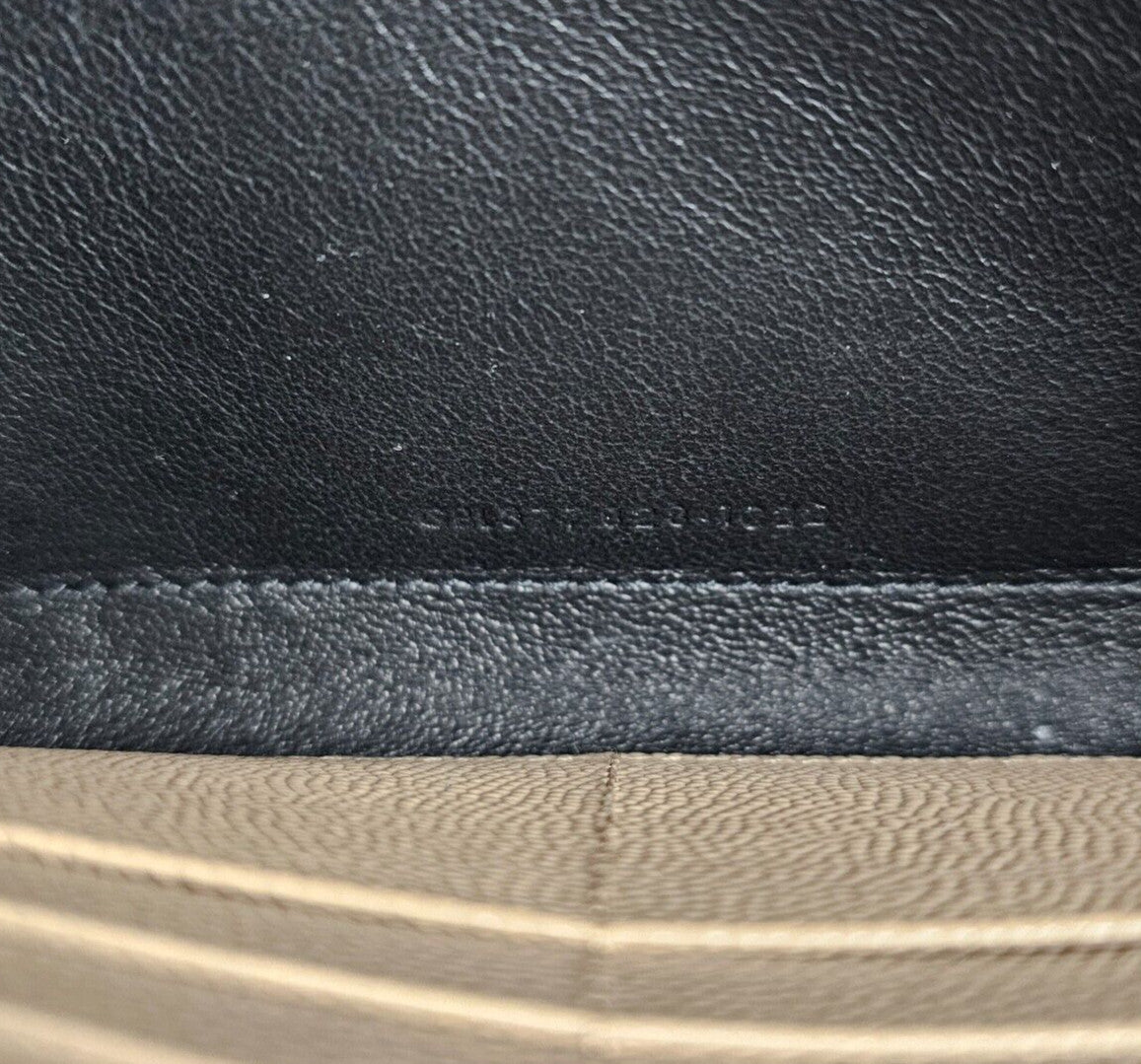 SAINT LAURENT Cassandre Classic Dark Beige Grained Leather Chain Wallet New