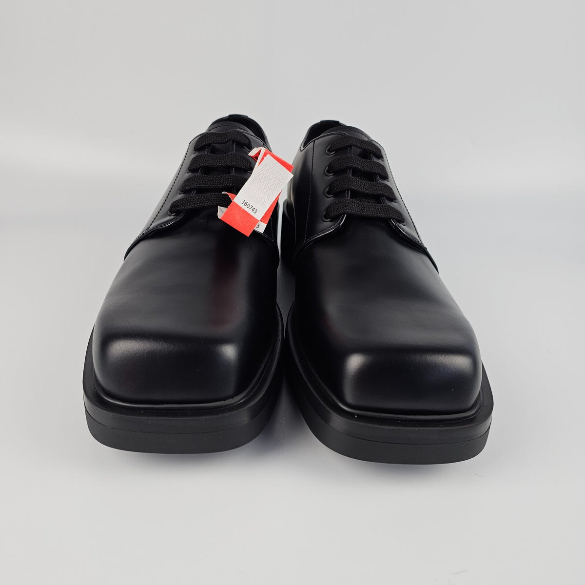 PRADA Black Brushed Leather Derby Shoes New And Authentic