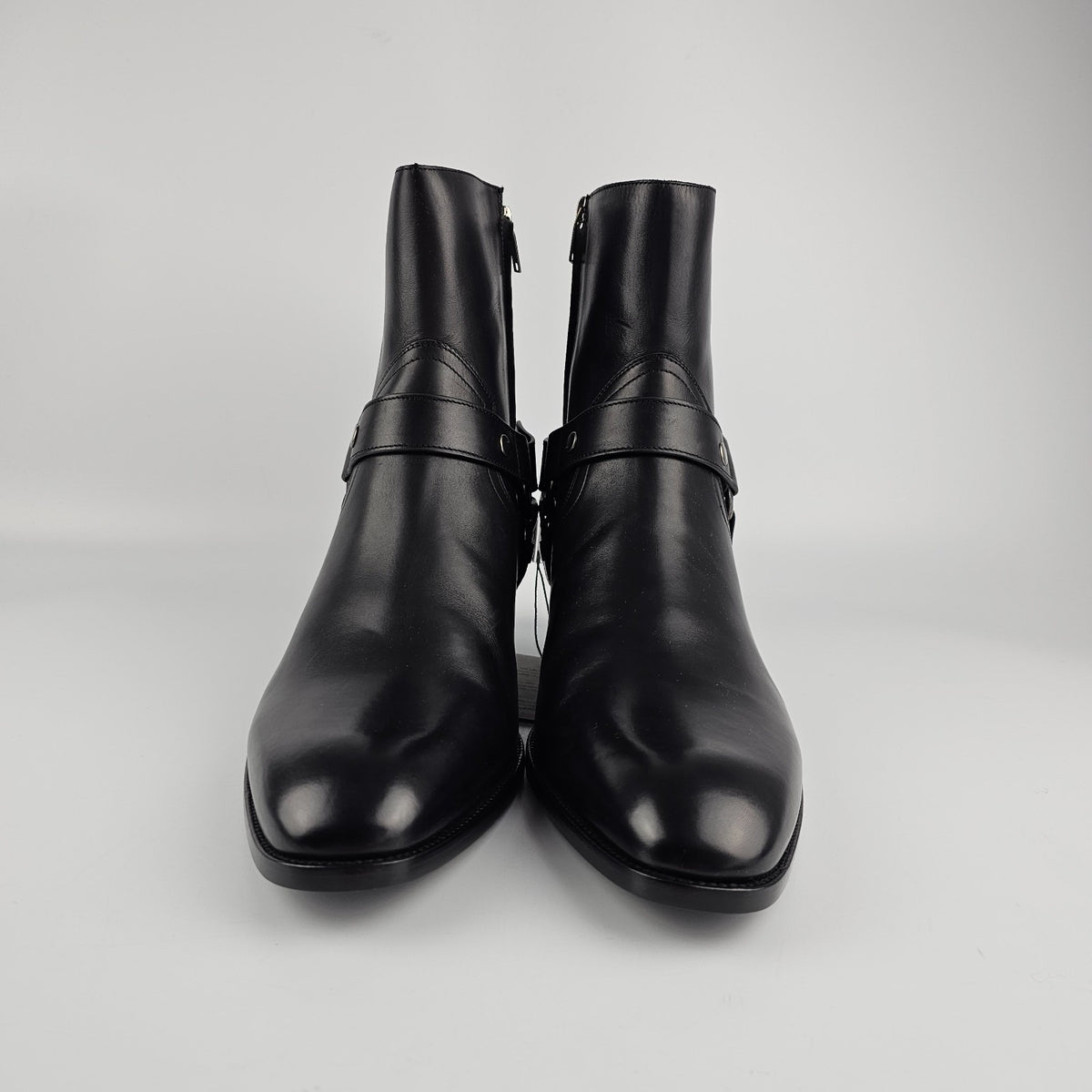 SAINT LAURENT Wyatt Black Leather Ankle Boots New & Authentic