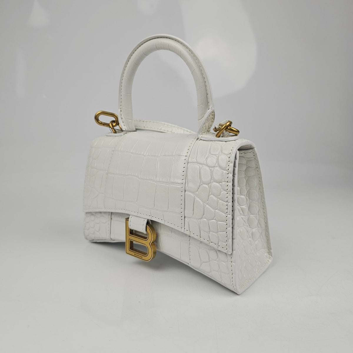 BALENCIAGA XS Hourglass Embossed White Leather Bag New
