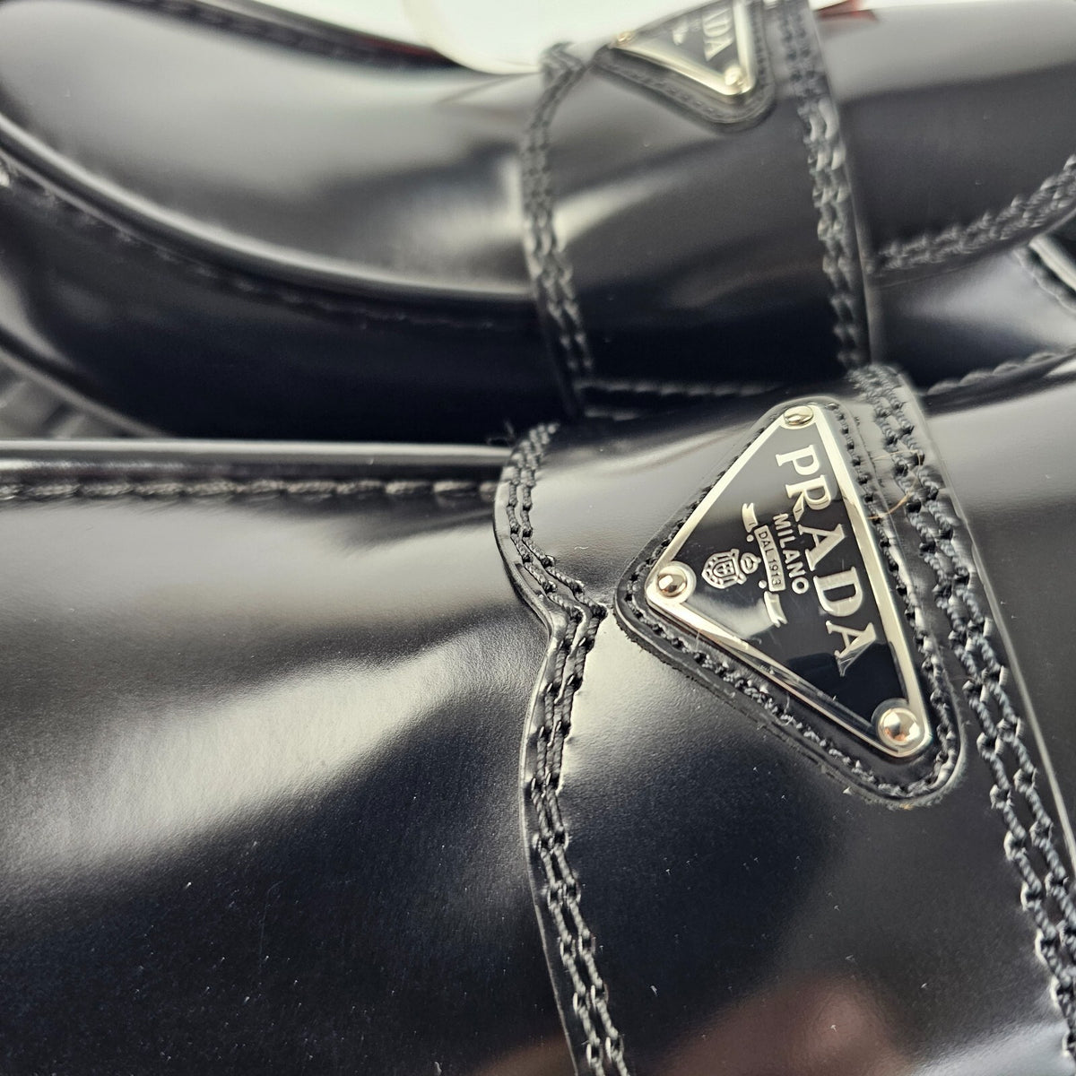 PRADA Chocolate Black Brushed Leather Loafers New And Authentic