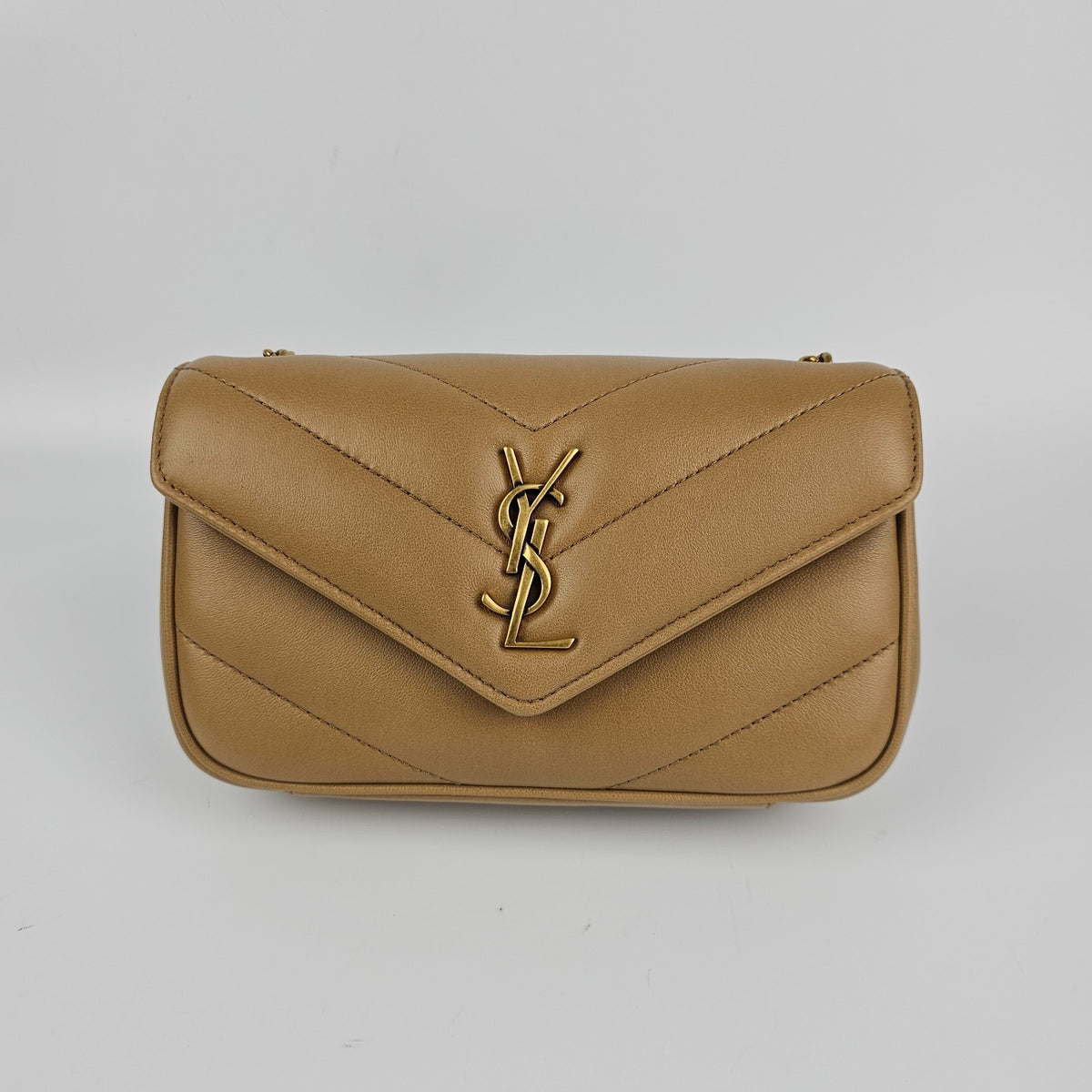 SAINT LAURENT Loulou Mini $2150 Natural Tan Leather Shoulder Bag New