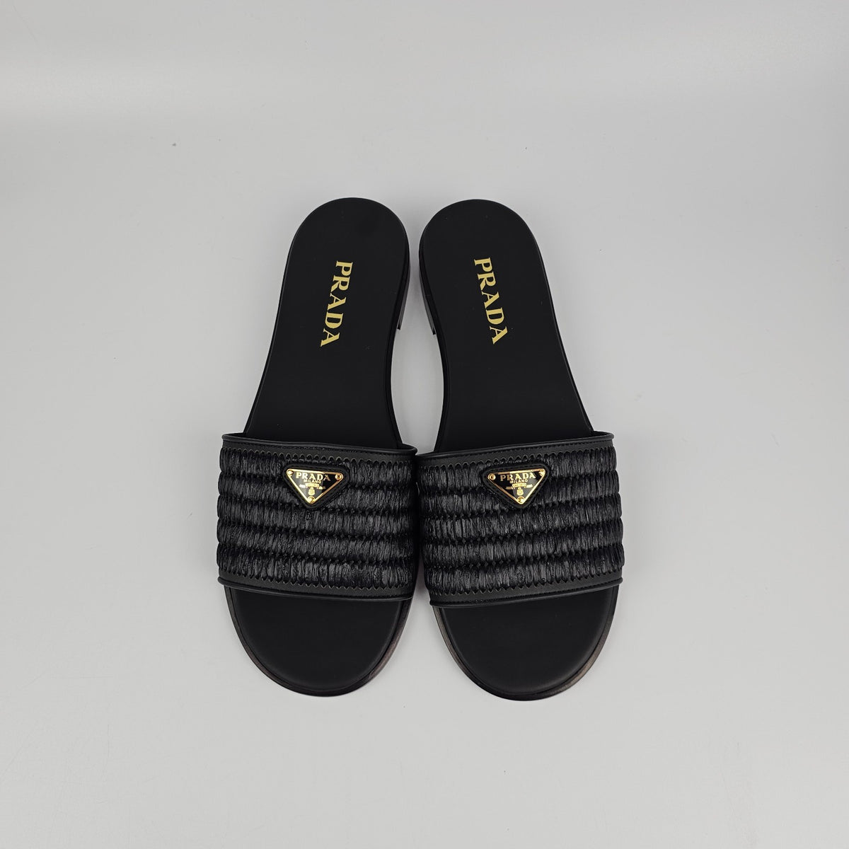PRADA $1150 Black Crochet Slides New & Authentic