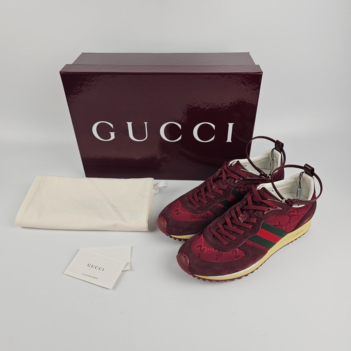 GUCCI Re-Motion Women's Rosso Ancora Red GG Nylon Sneakers New & Authentic