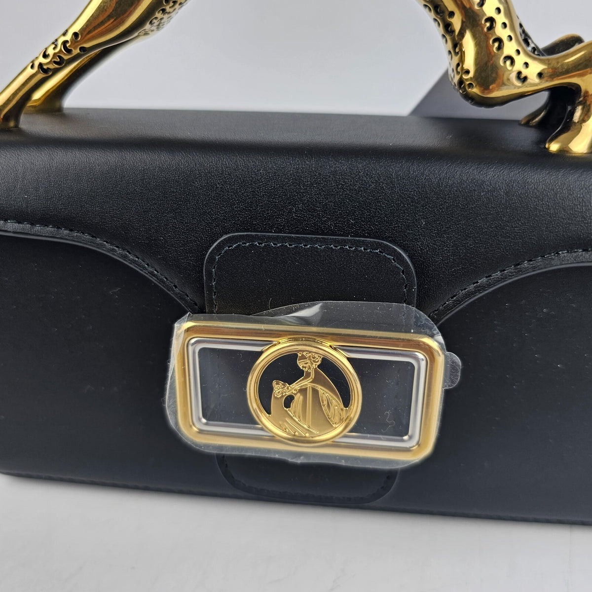 Lanvin Cat Nano Black Leather Top Handle Pencil Box Bag New