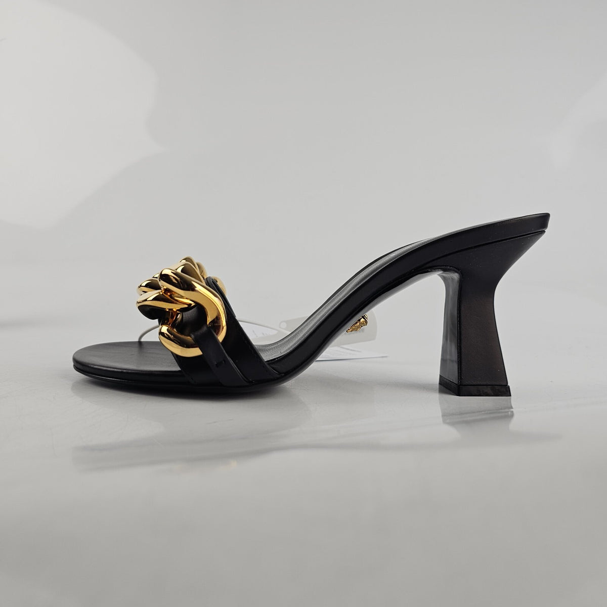 VERSACE Chain 70mm Black Mules New Size 37 US 7