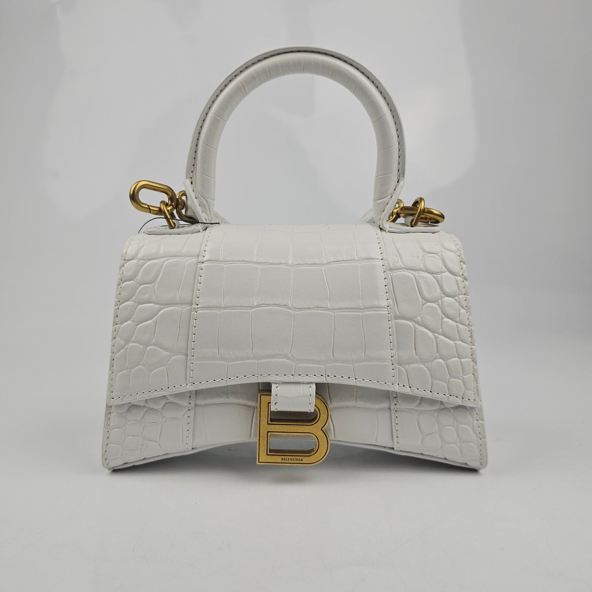 BALENCIAGA XS Hourglass Embossed White Leather Bag New