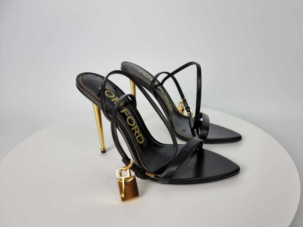 TOM FORD 105mm Padlock Black Leather Sandals New Size 38