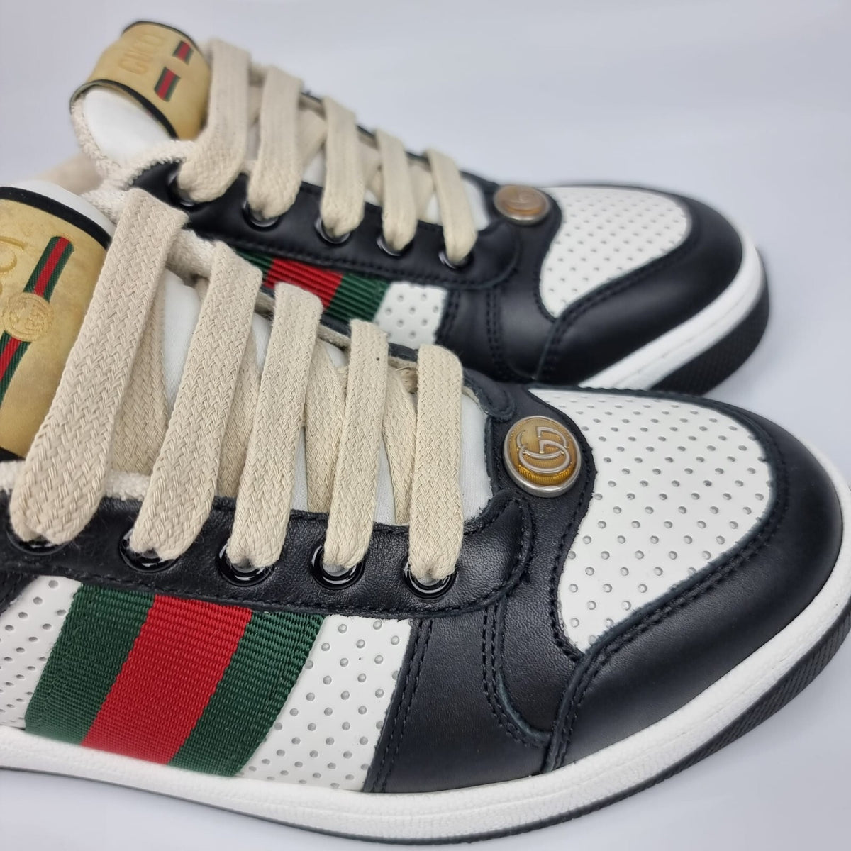 Gucci Women's Screener Black And White Sneakers New
