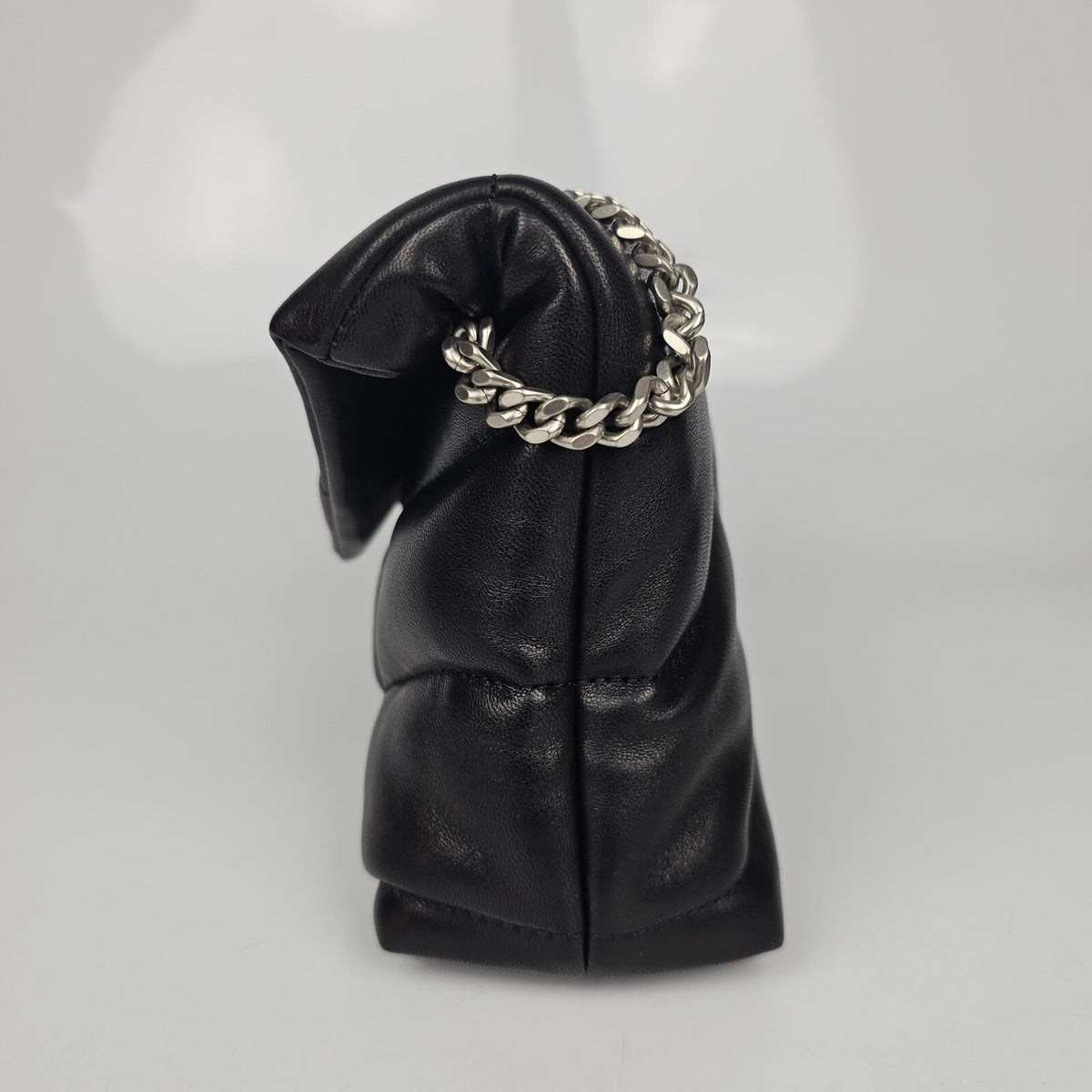 Saint Laurent Toy Puffer $2490 Black/Silver Leather Shoulder Bag New & Authentic
