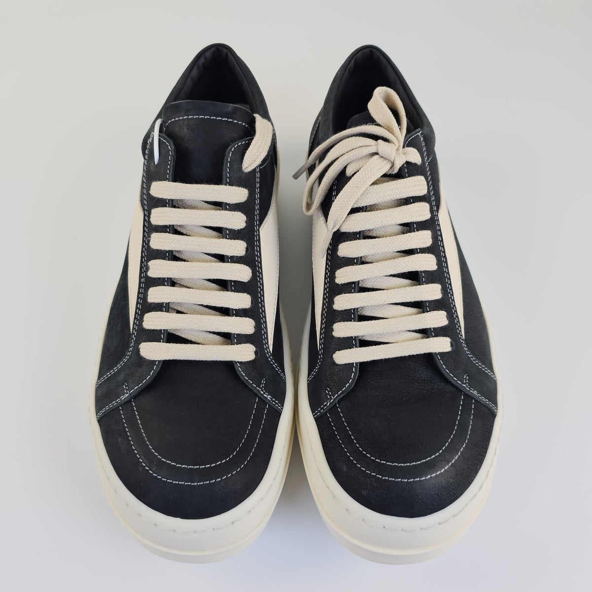 RICK OWENS Vintage Black/Milk Nubuck/Grained Leather Sneakers New Size 41 US 8