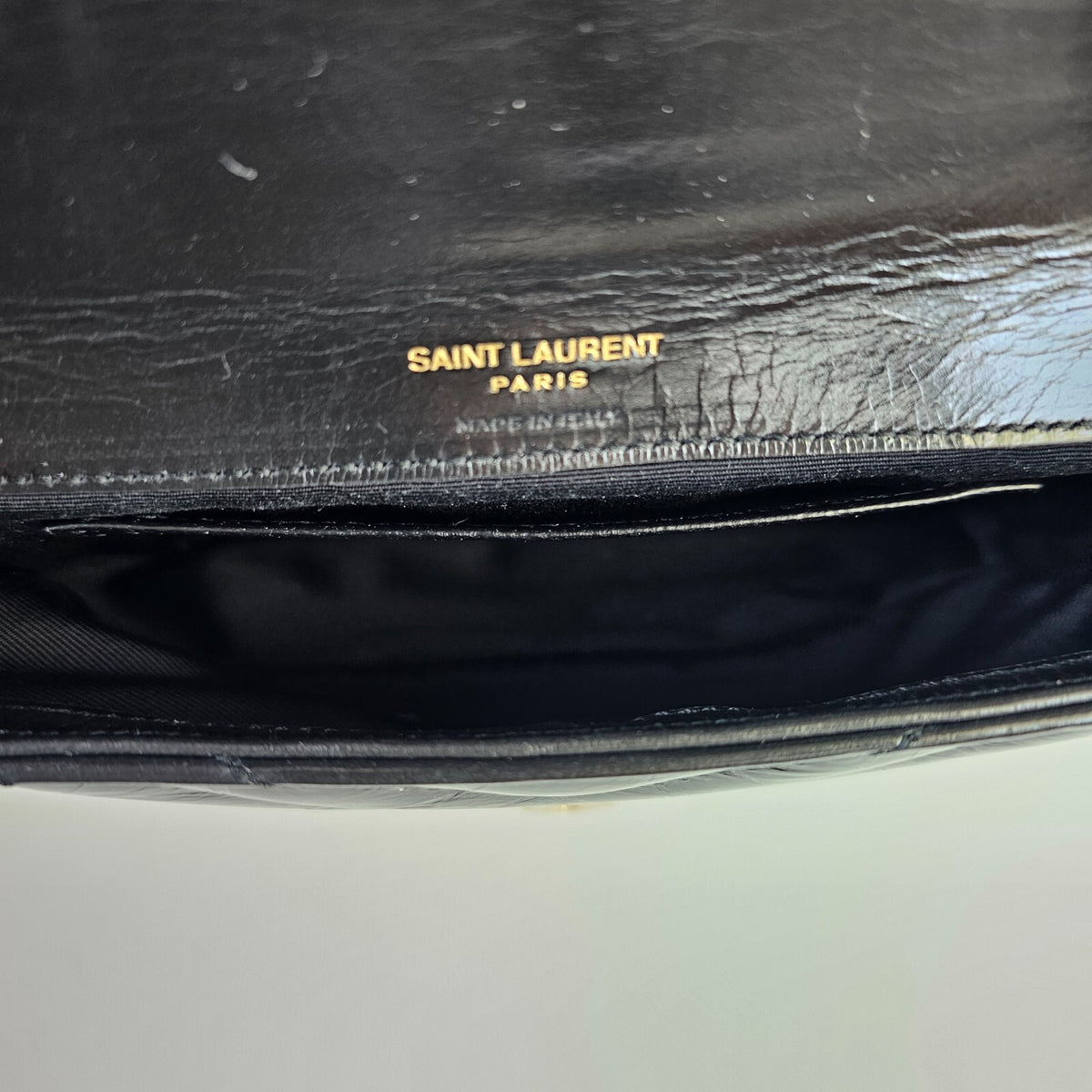 SAINT LAURENT College Mini Black Shiny Leather Shoulder Bag New/Authentic