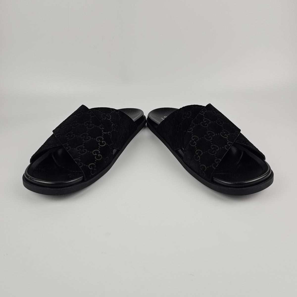 GUCCI Men's Black GG Suede Slide Sandals New & Authentic