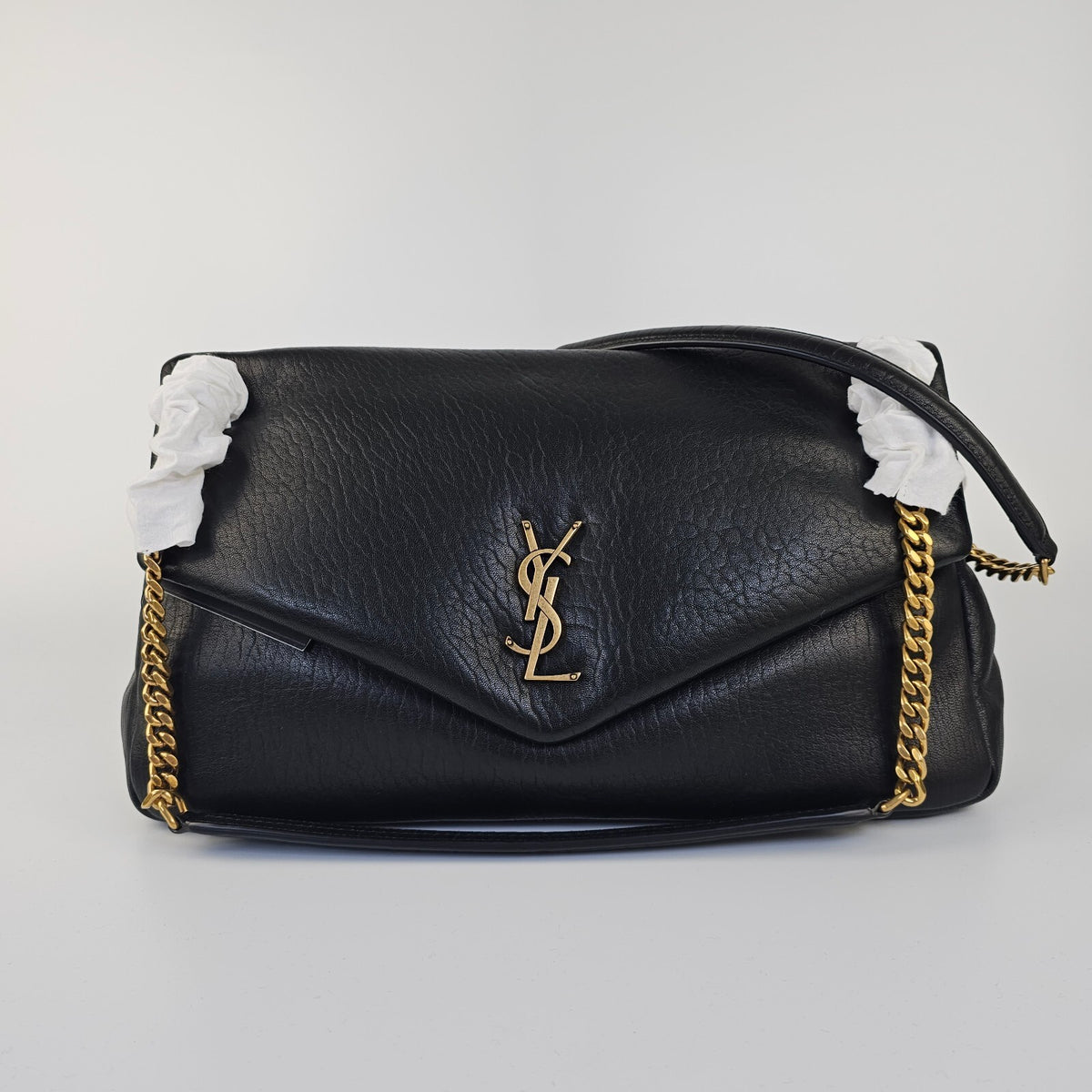 Saint Laurent Calypso Large $3500 Black Grained Lambskin Shoulder Bag New