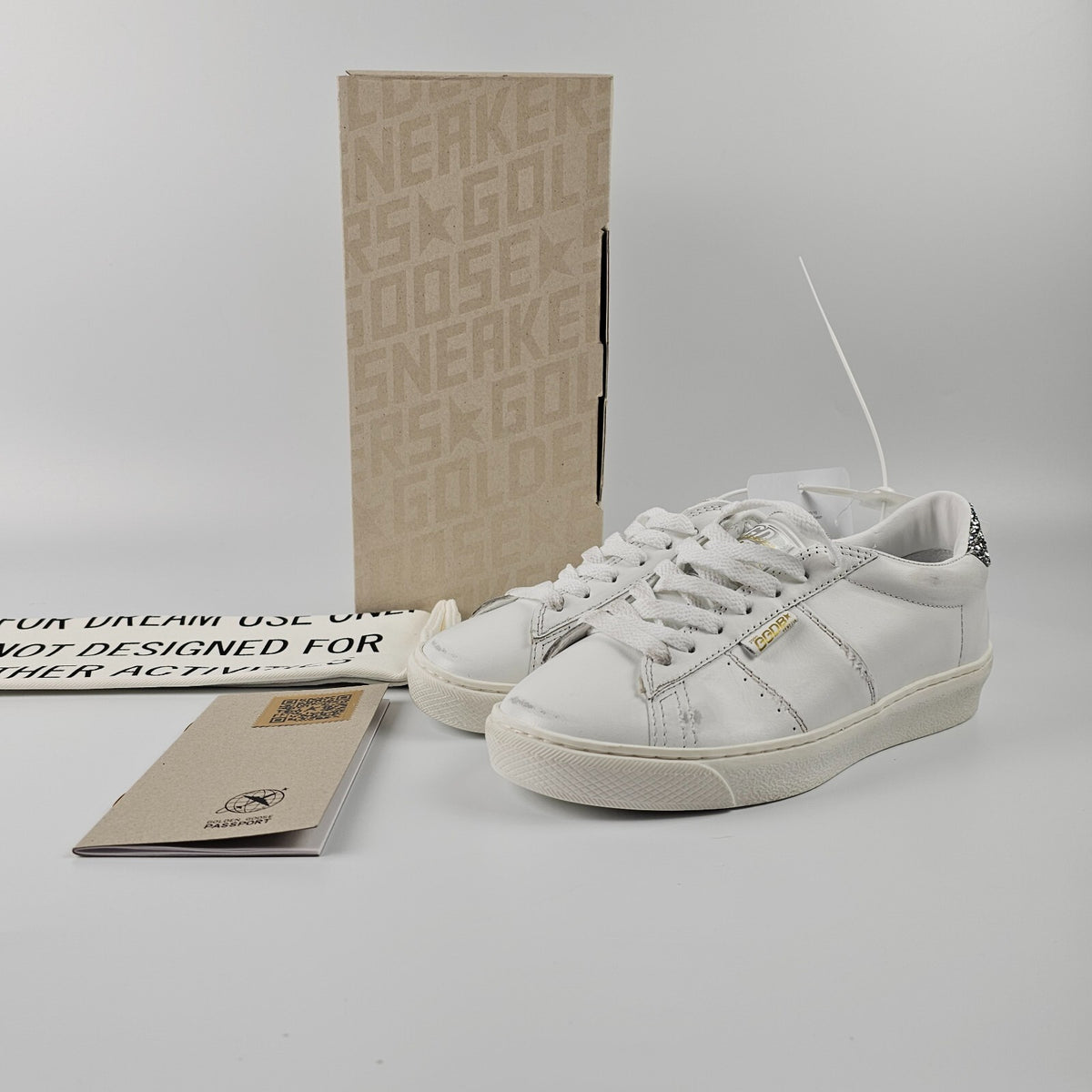 GOLDEN GOOSE Match Star Women's White/Silver Leather Low Top Sneakers New